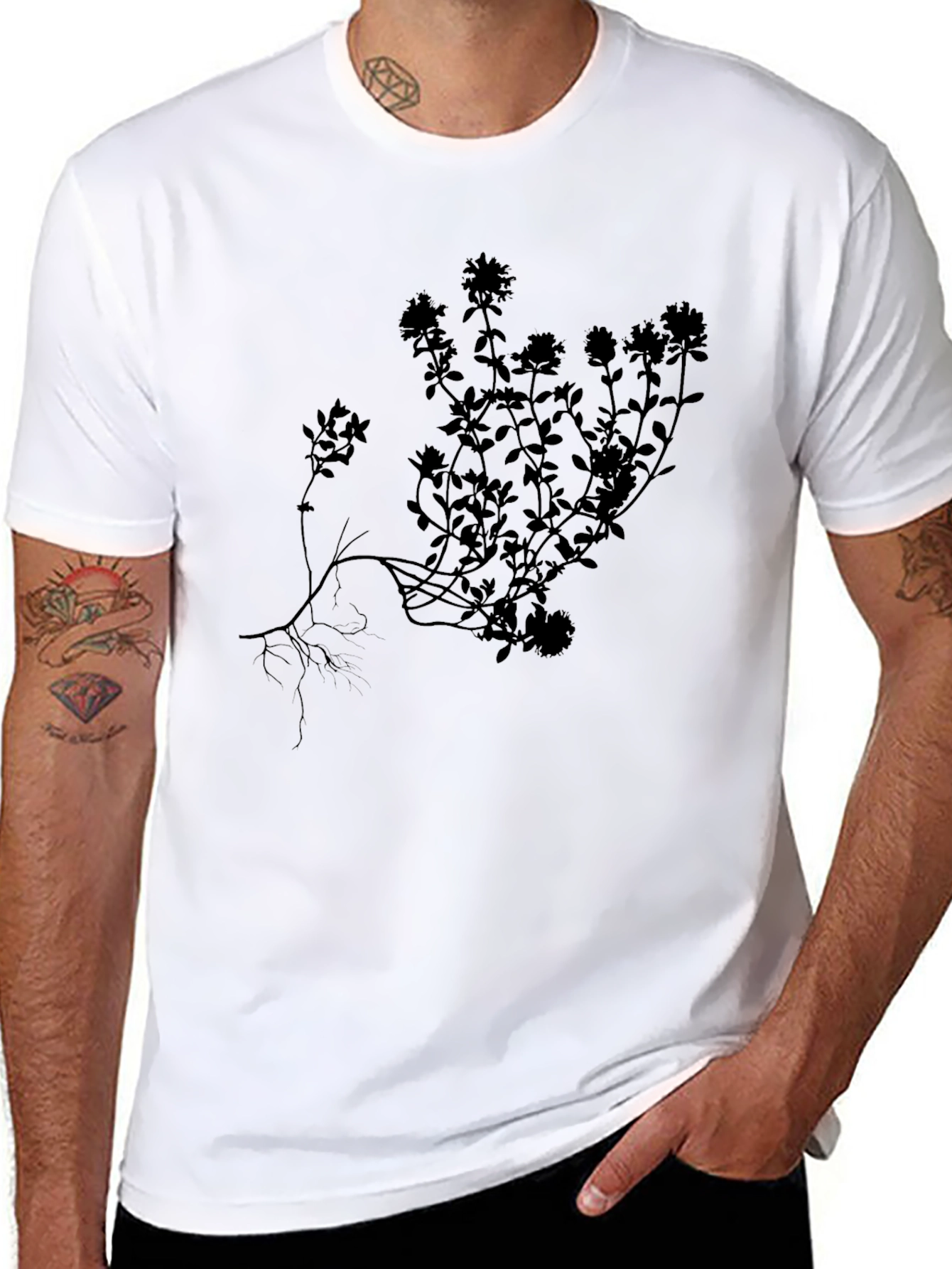 Black Botanical Silhouette Black T-Shirt view 8