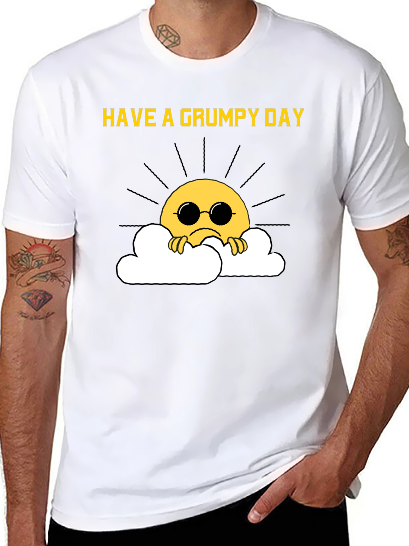 Black Grumpy Sun T-Shirt - Funny Graphic Tee view 8