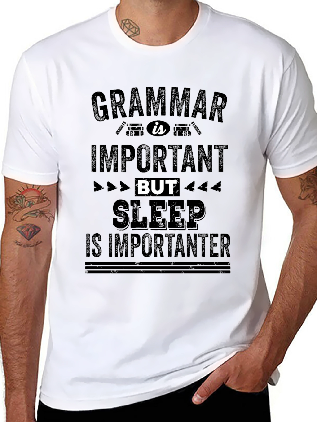 Black Funny Grammar & Sleep T-Shirt view 8
