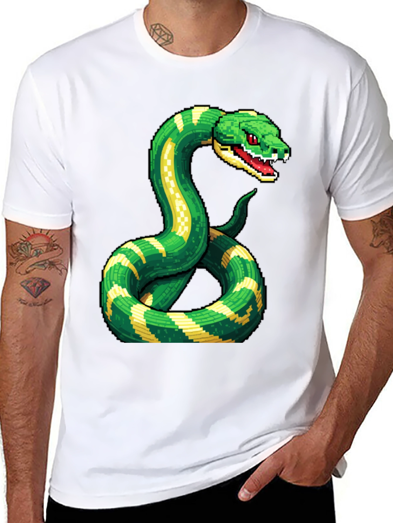 Black Pixelated Snake Graphic Tee - Gamer Style view 8