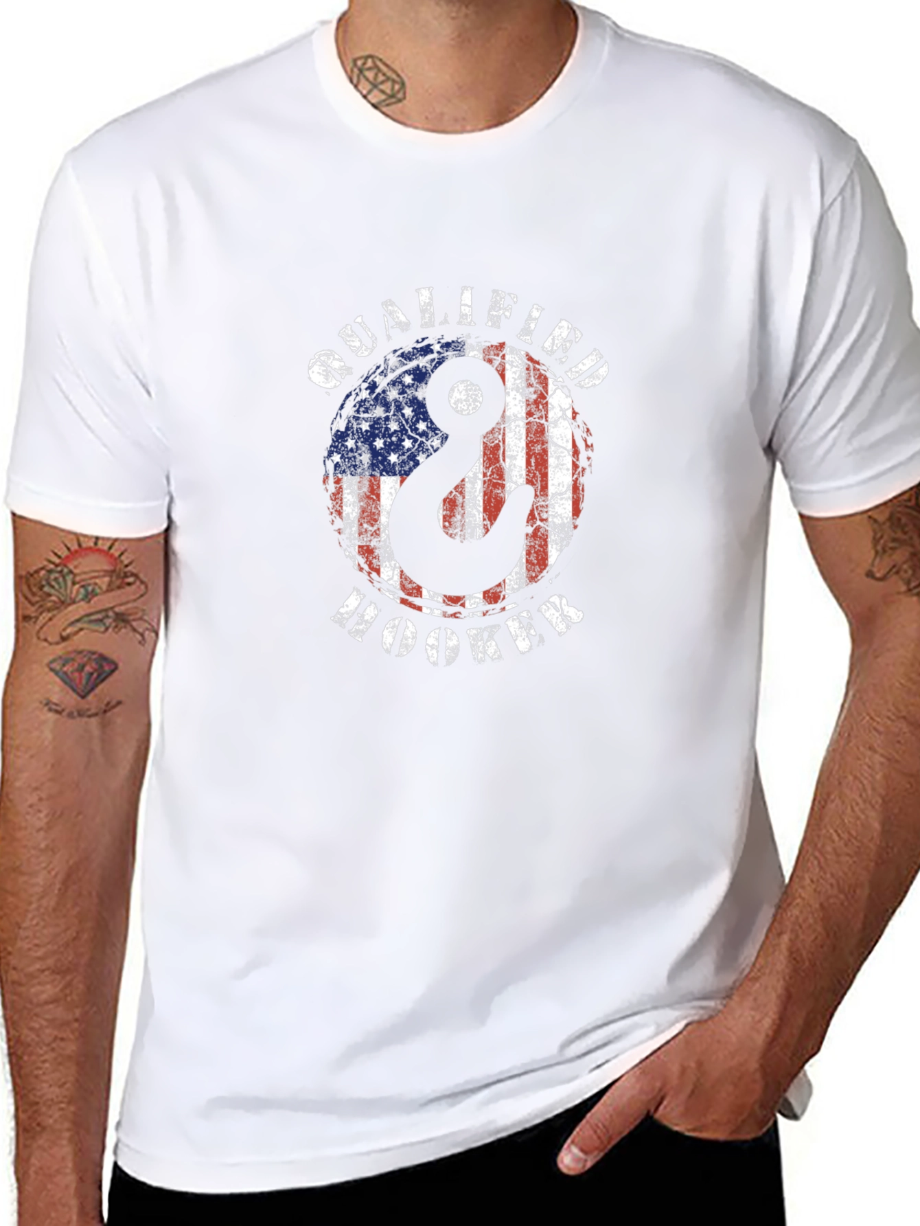 Black Qualified Hooker USA Flag Graphic T-Shirt view 8