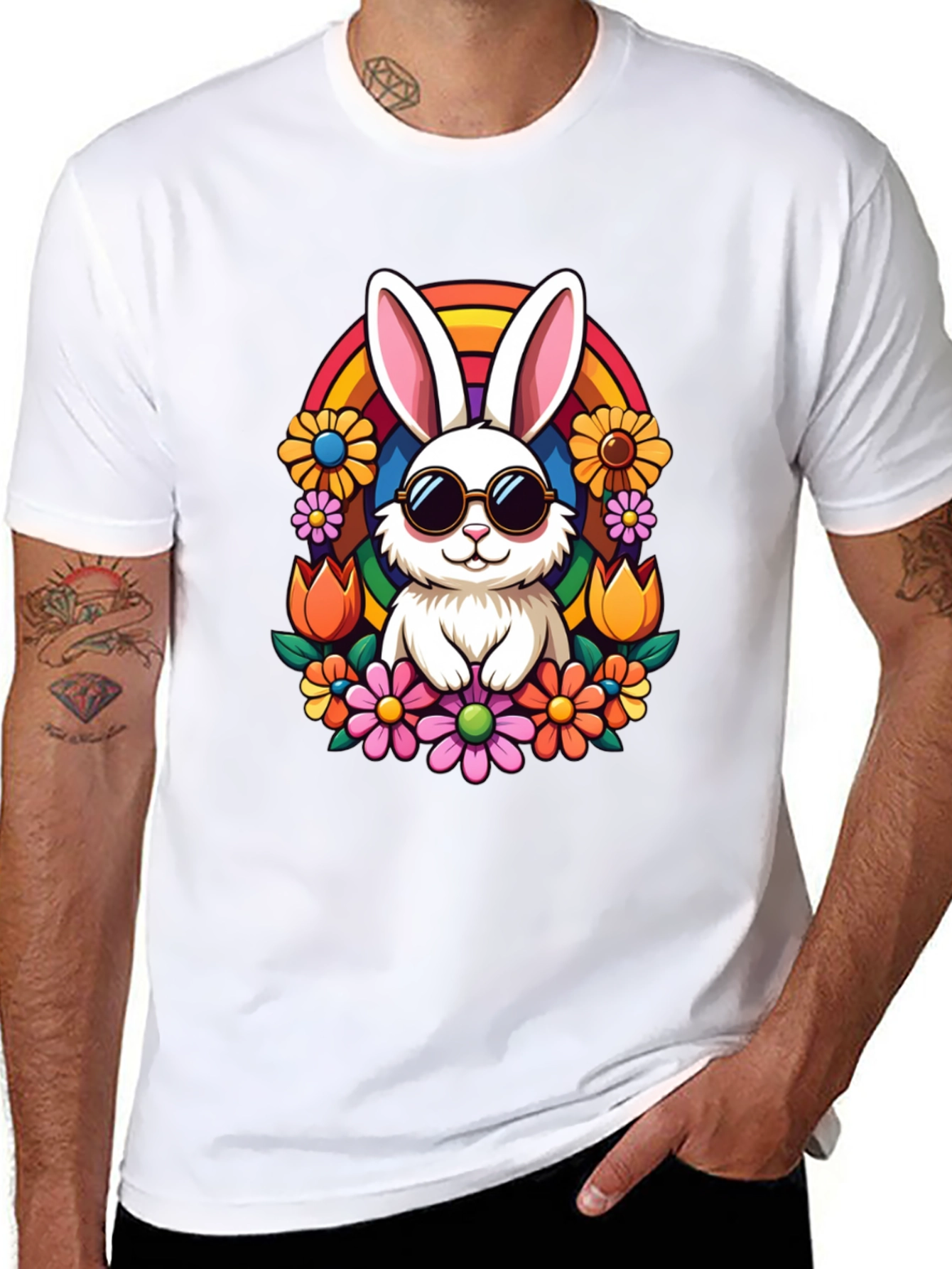 Black Cool Bunny Rainbow Tee view 8