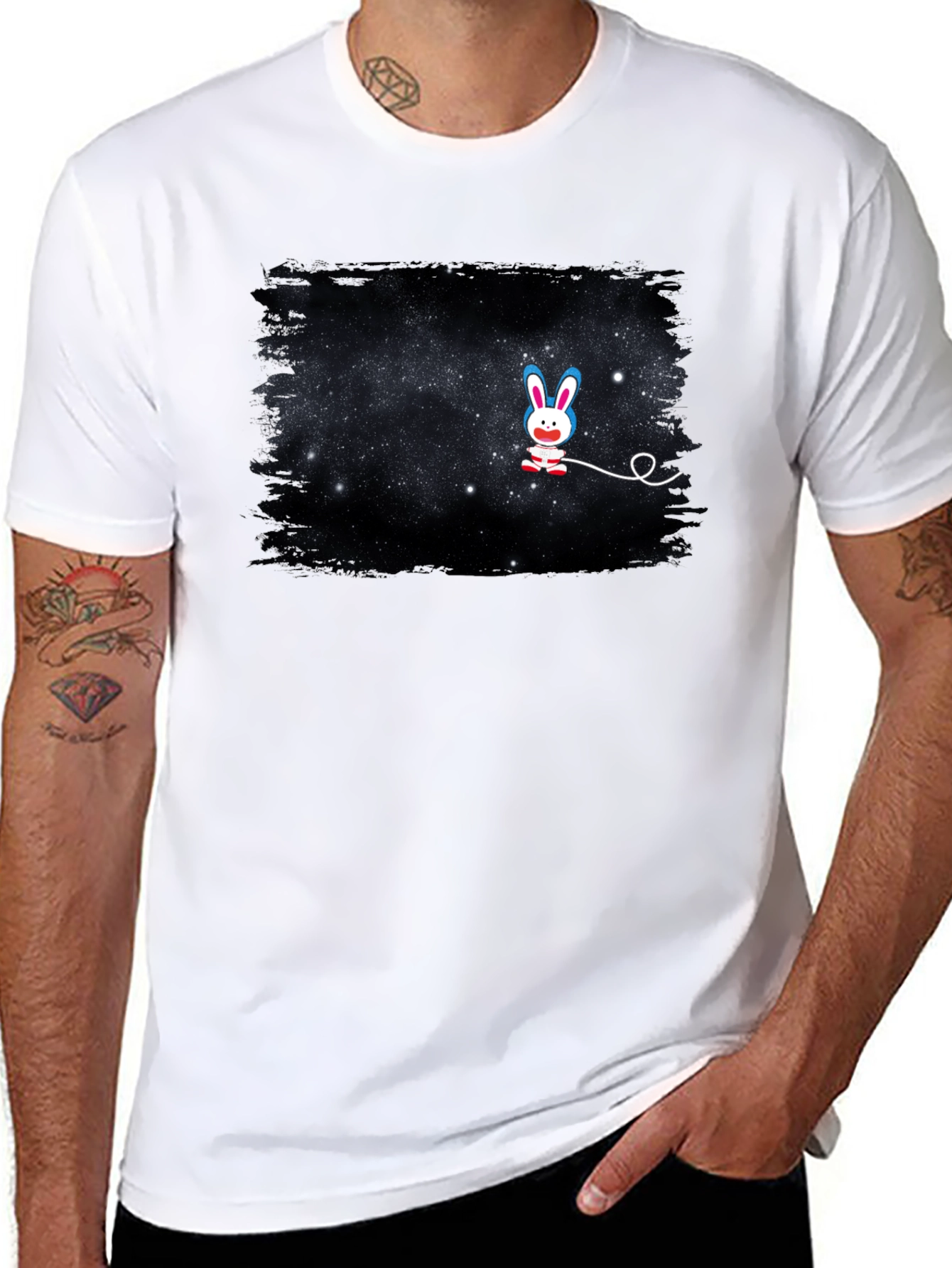 Black Galaxy Bunny T-Shirt - Unisex Black Tee view 8