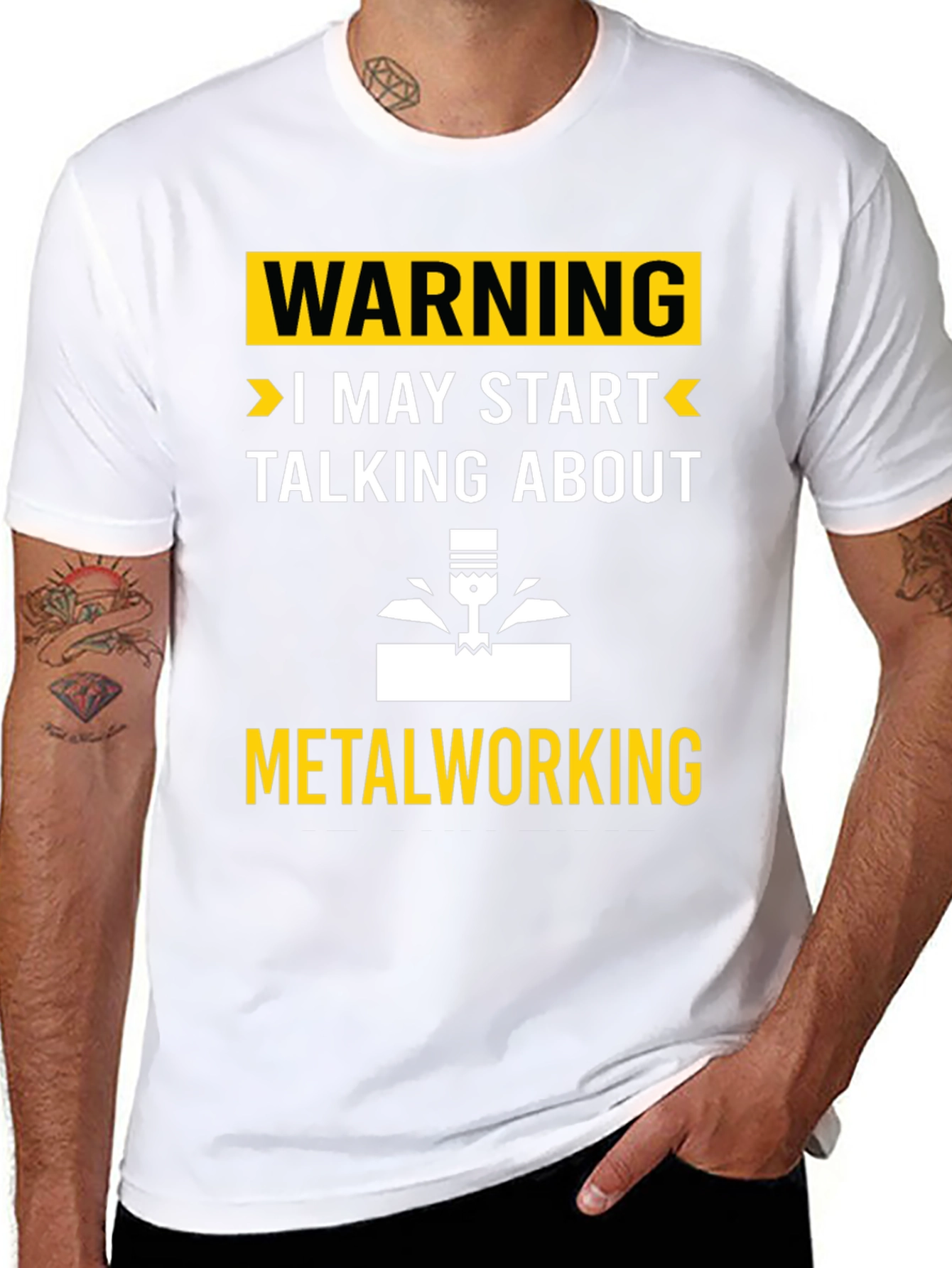 Black Warning: May Start Talking Metalworking T-Shirt view 8