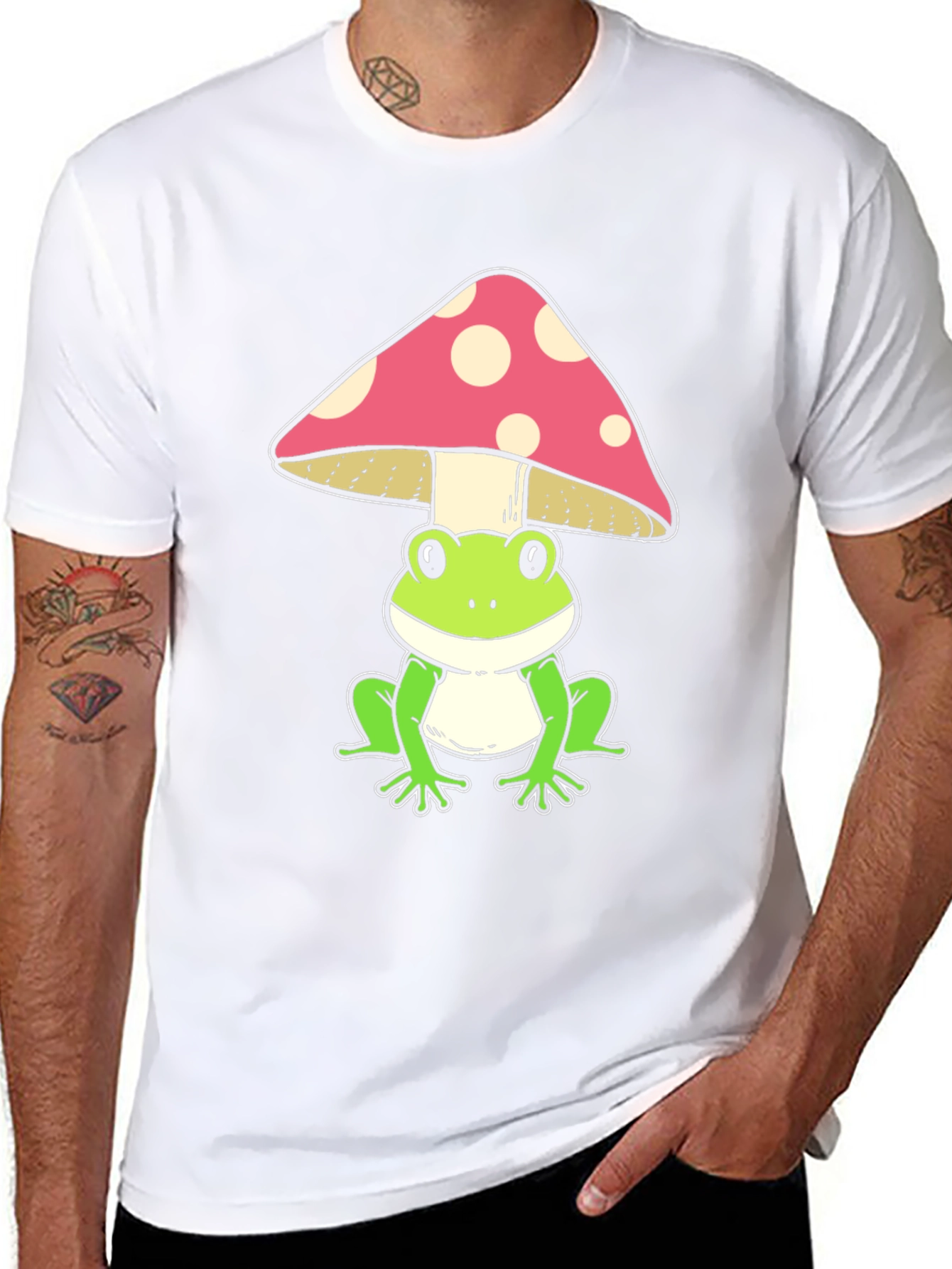 Black Frog Under Mushroom Graphic Tee - Black view 8