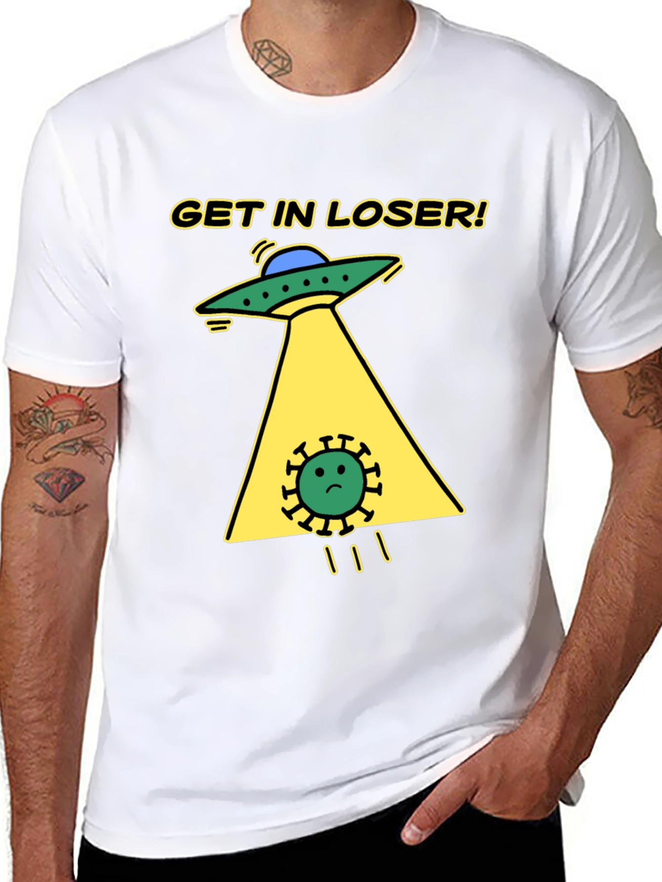 Black Get in Loser! Funny Alien Abduction T-Shirt view 8