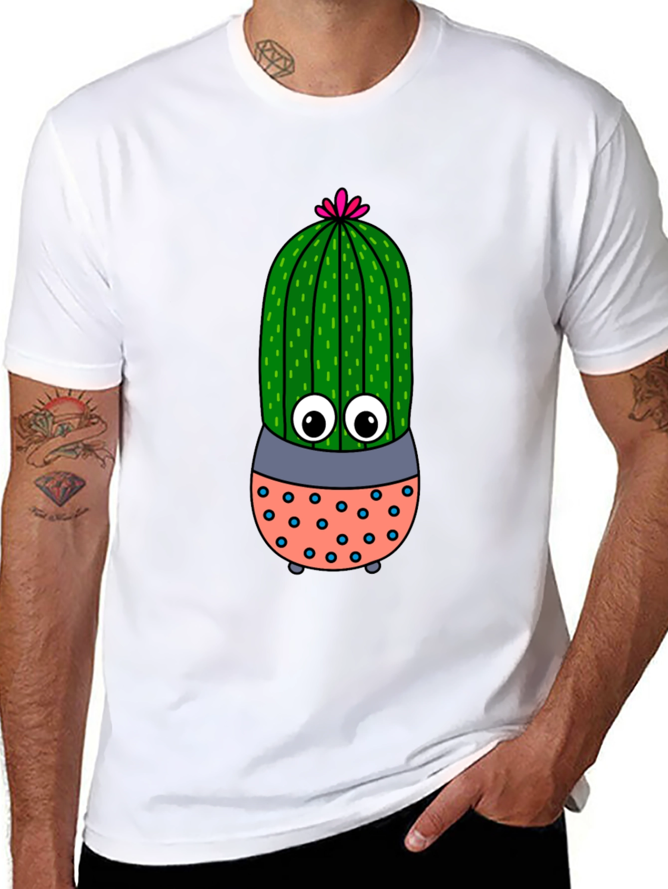 Black Cute Cartoon Cactus Black T-Shirt view 8