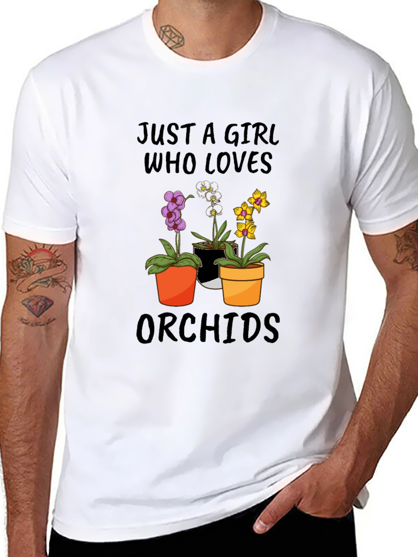 Black Just A Girl Who Loves Orchids T-Shirt view 8