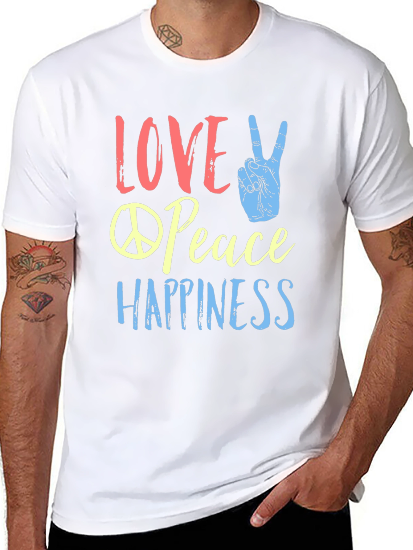 Black Love Peace Happiness Graphic T-Shirt view 8