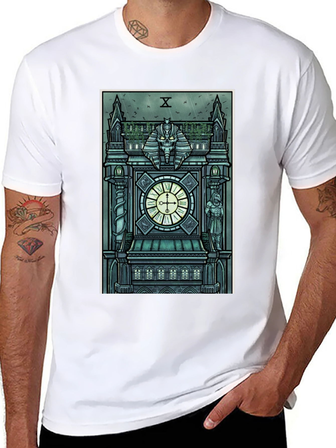 Black Gothic Clock Tower Graphic T-Shirt - Men's Black Tee view 8
