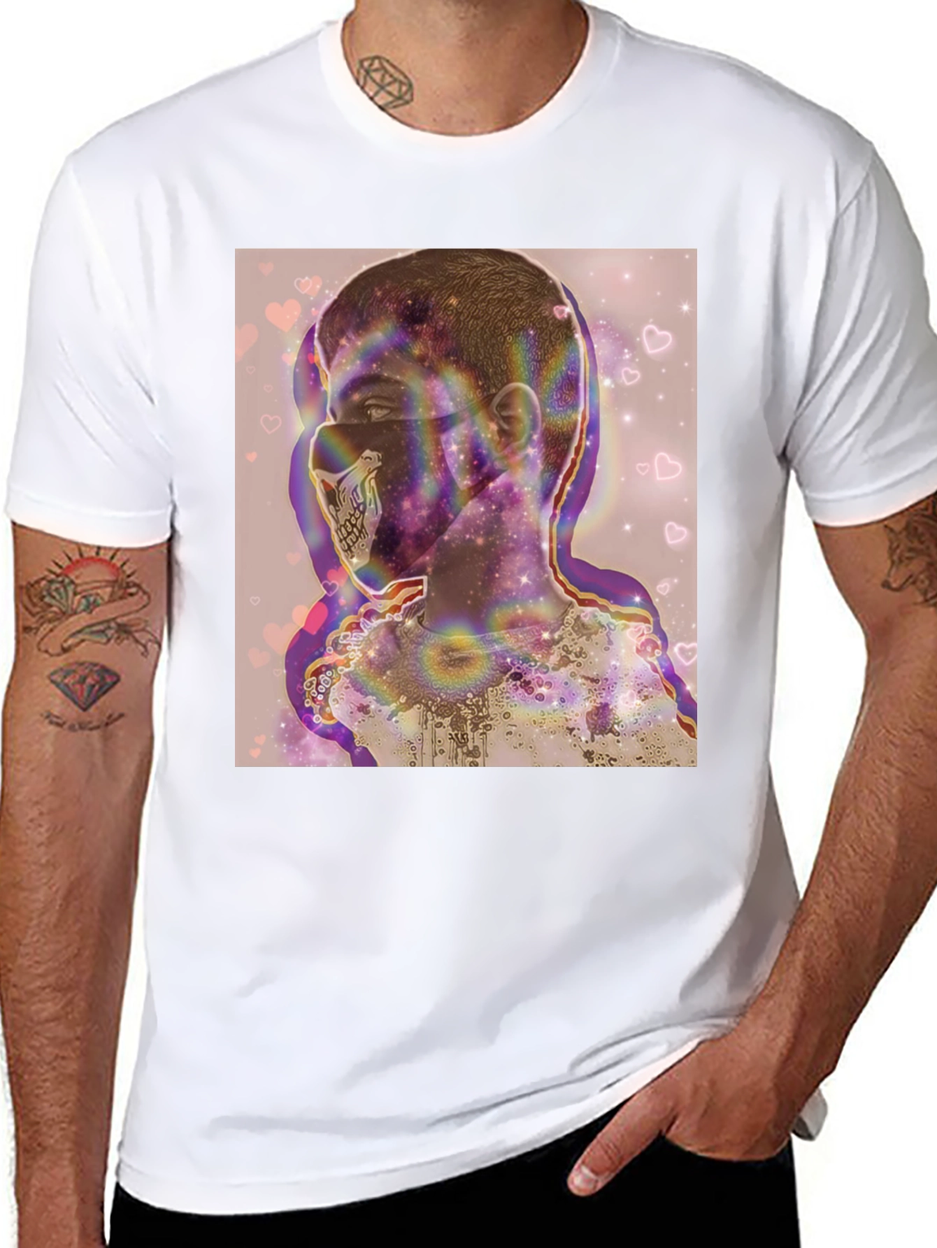 Black Psychedelic Skull Mask Graphic Tee view 8