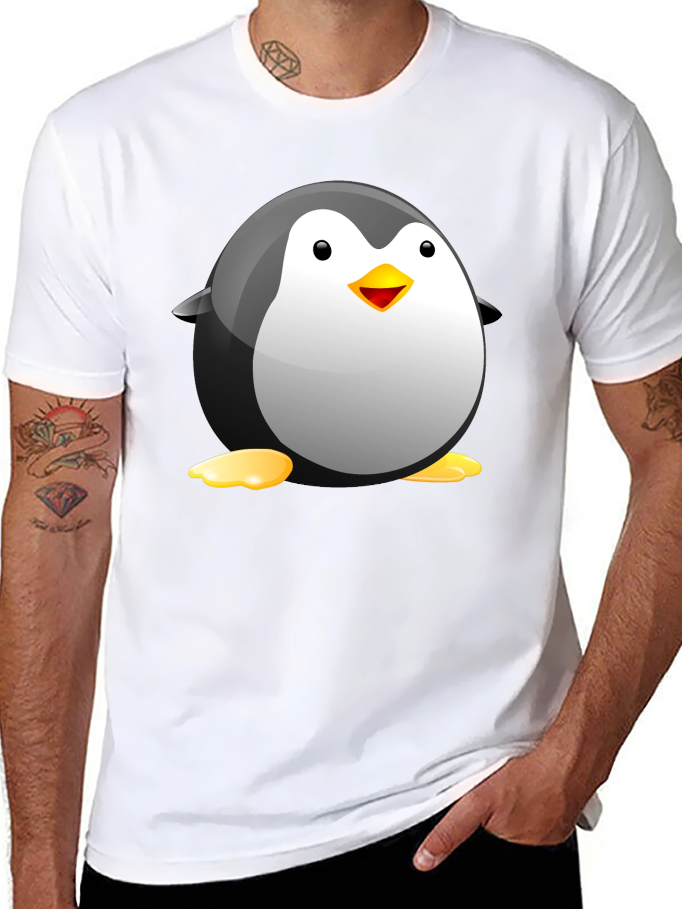 Black Cartoon Penguin Graphic Tee - Soft Cotton Blend view 8