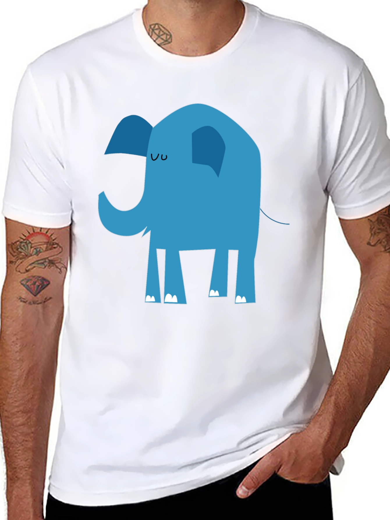 Black Blue Elephant Graphic T-Shirt - Men's Black Tee view 8