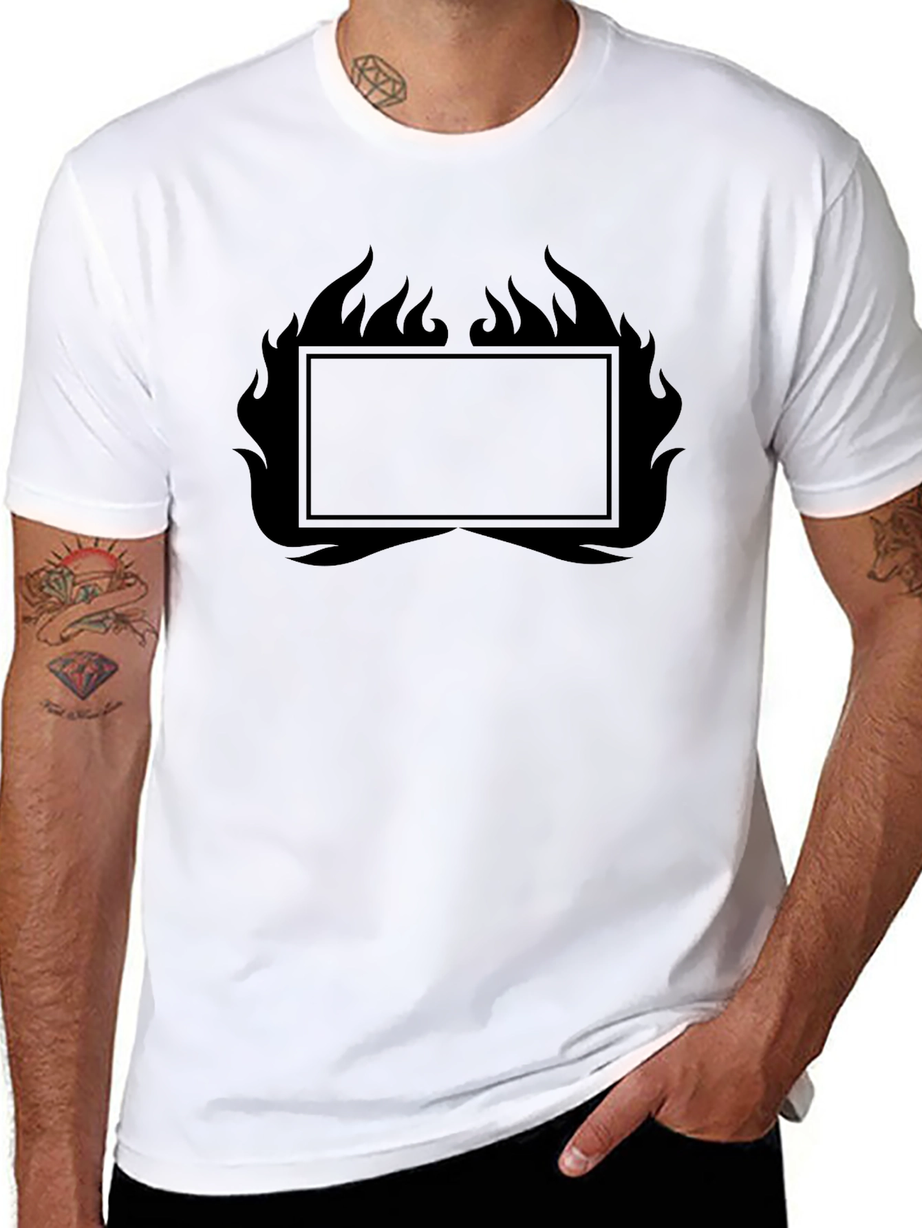 Black Men's Black Graphic T-Shirt - Flames Design view 8