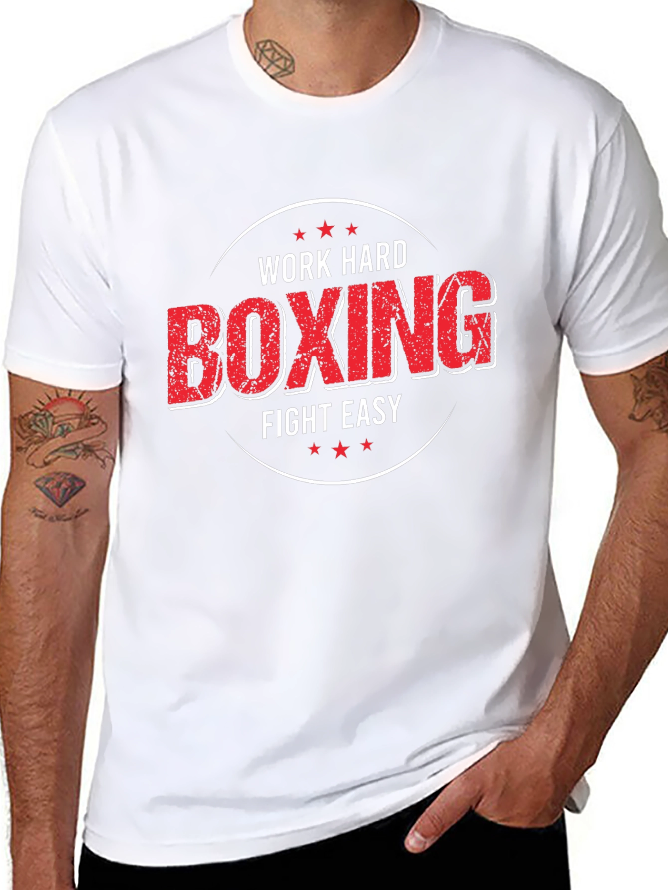 Black Work Hard Boxing Fight Easy Graphic T-Shirt view 8