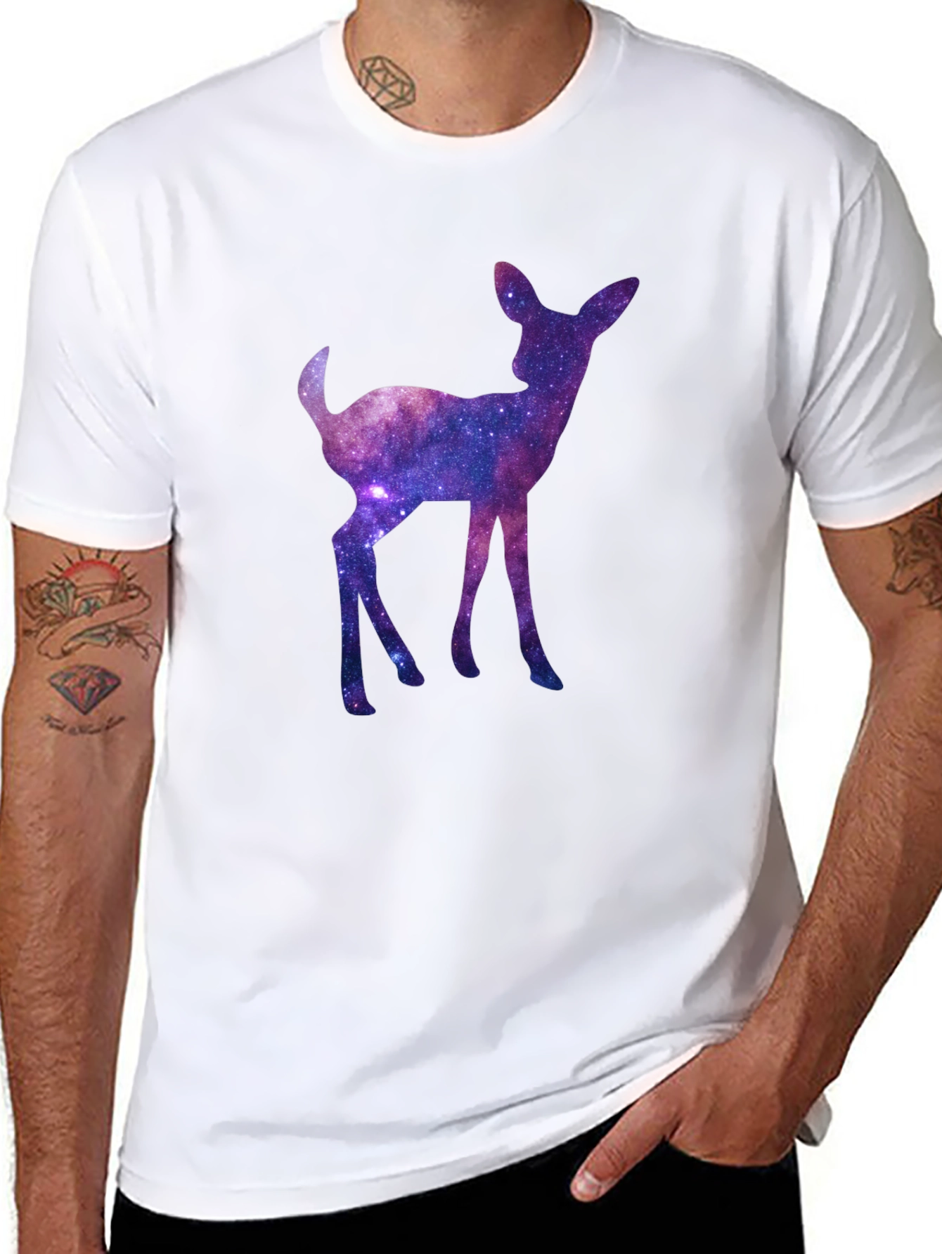 Black Galaxy Deer Graphic Tee - Cosmic Fawn T-Shirt view 8