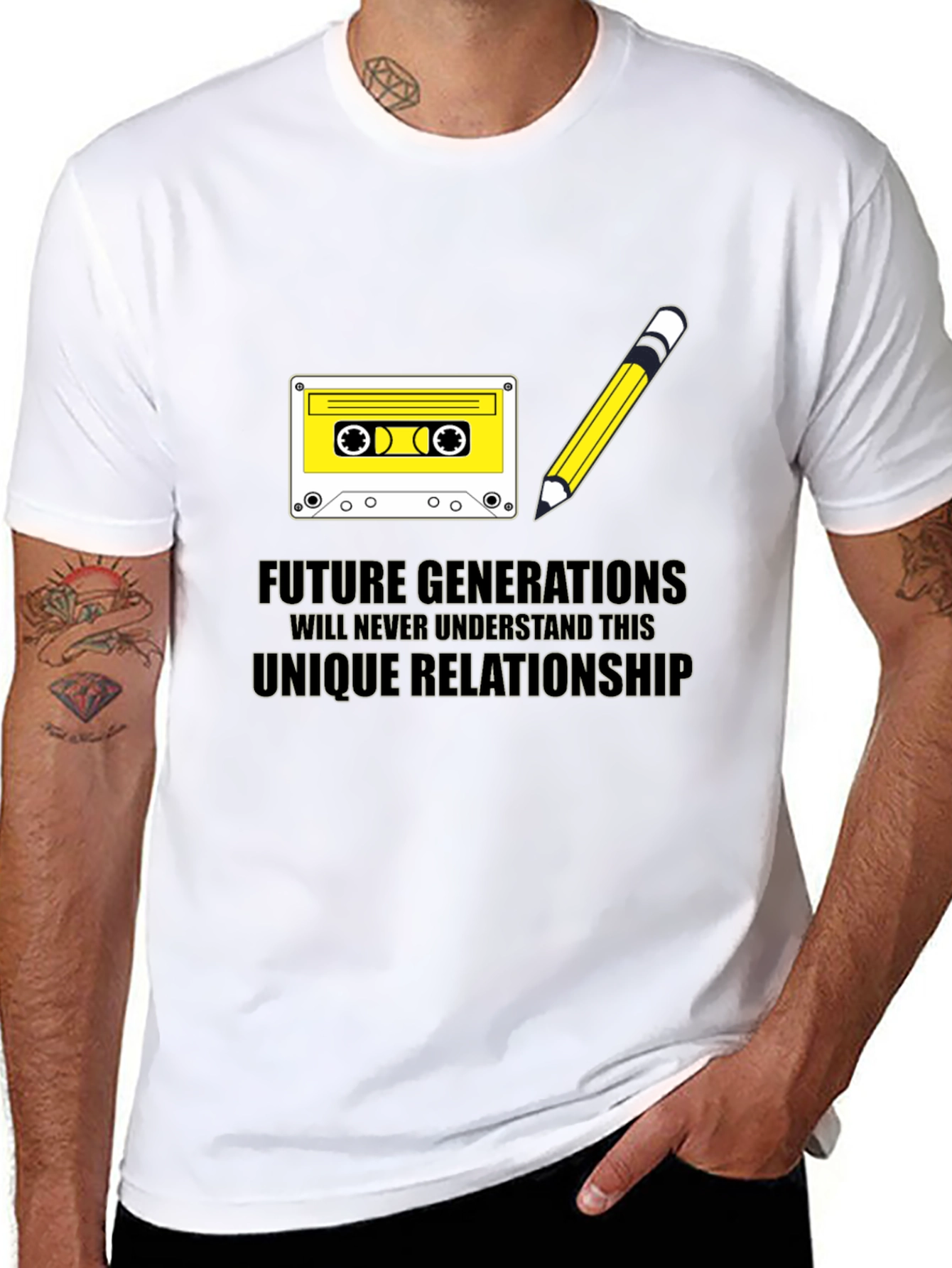 Black Retro Cassette & Pencil T-Shirt - Future Generations view 8