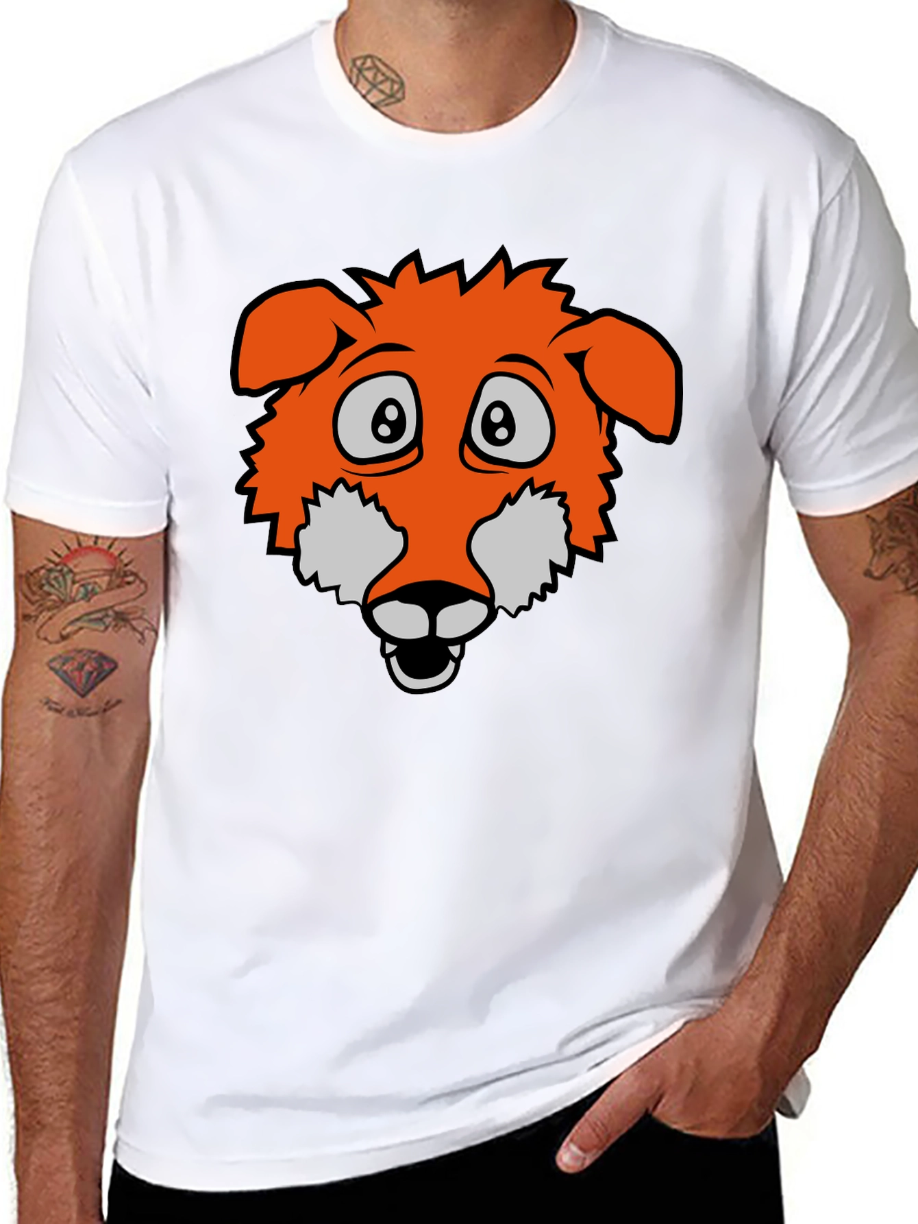 Black Cartoon Fox Graphic Tee - Black view 8