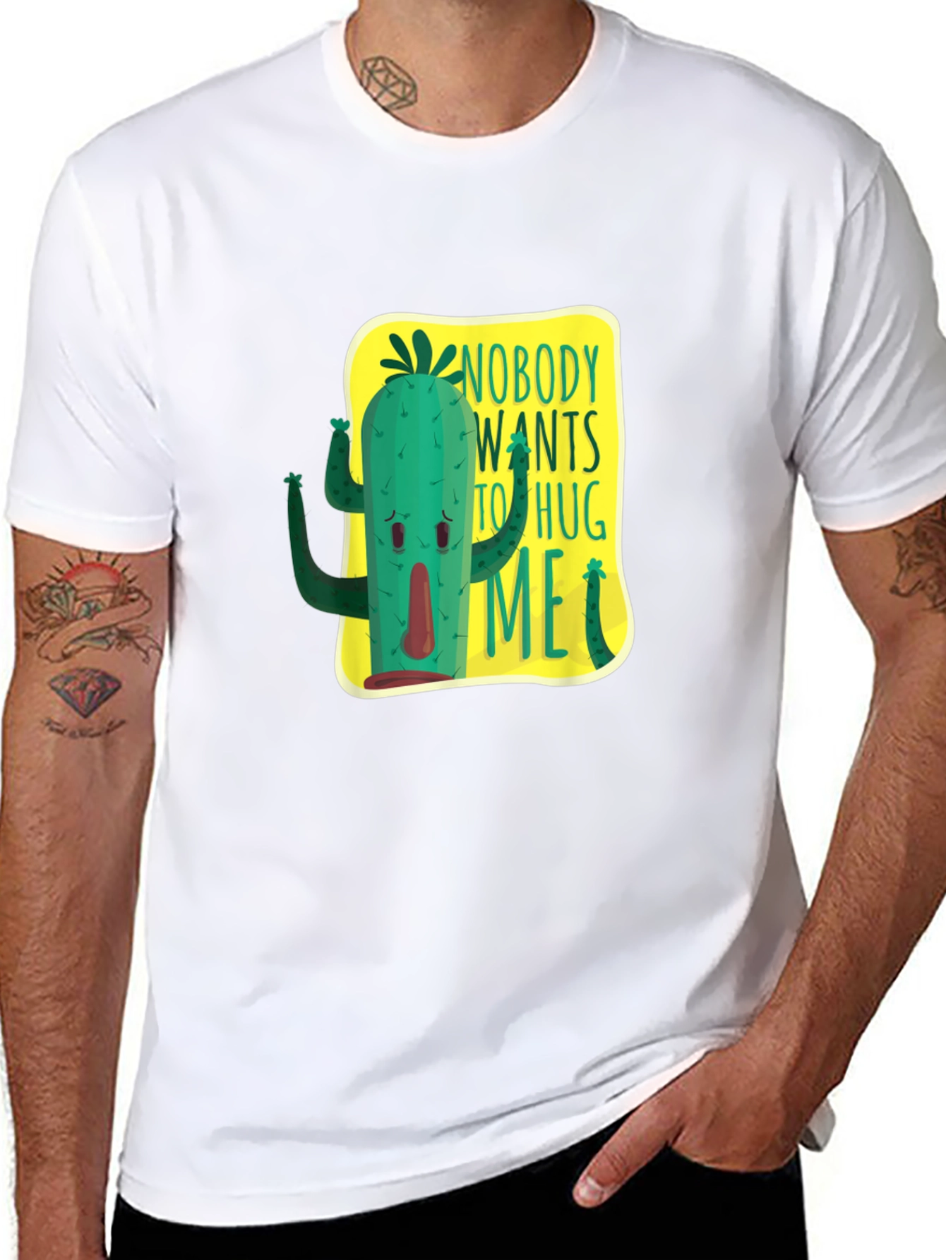 Black Nobody Wants To Hug Me Cactus Graphic Tee view 8
