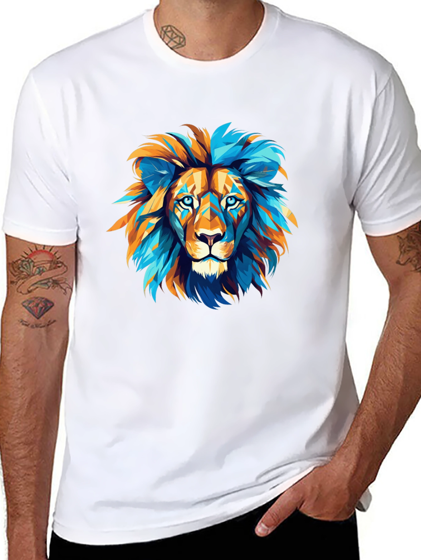 Black Geometric Lion Graphic Tee - Bold Style view 8