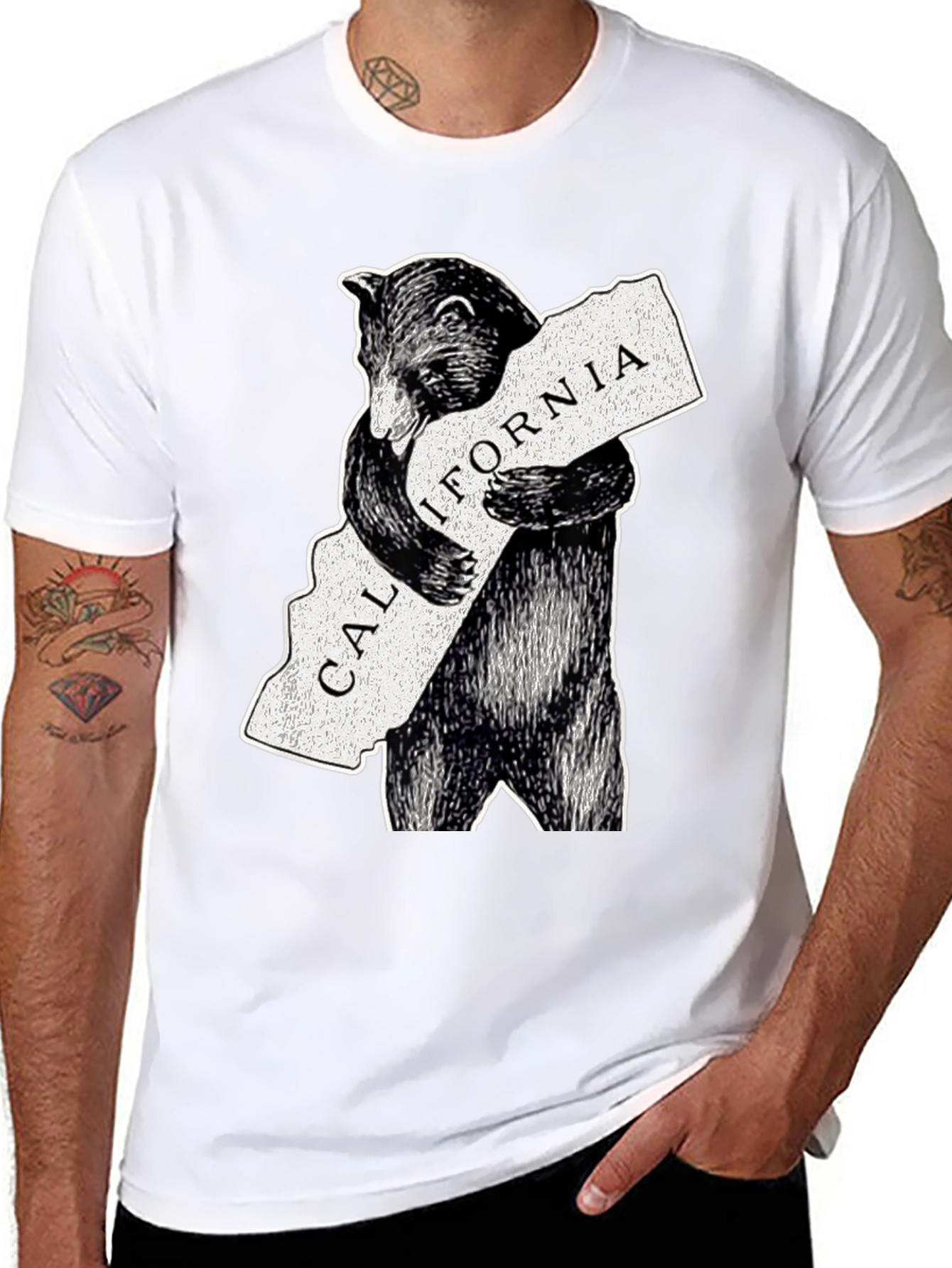California Bear Hug Graphic Tee - Black Cotton Blend - 8