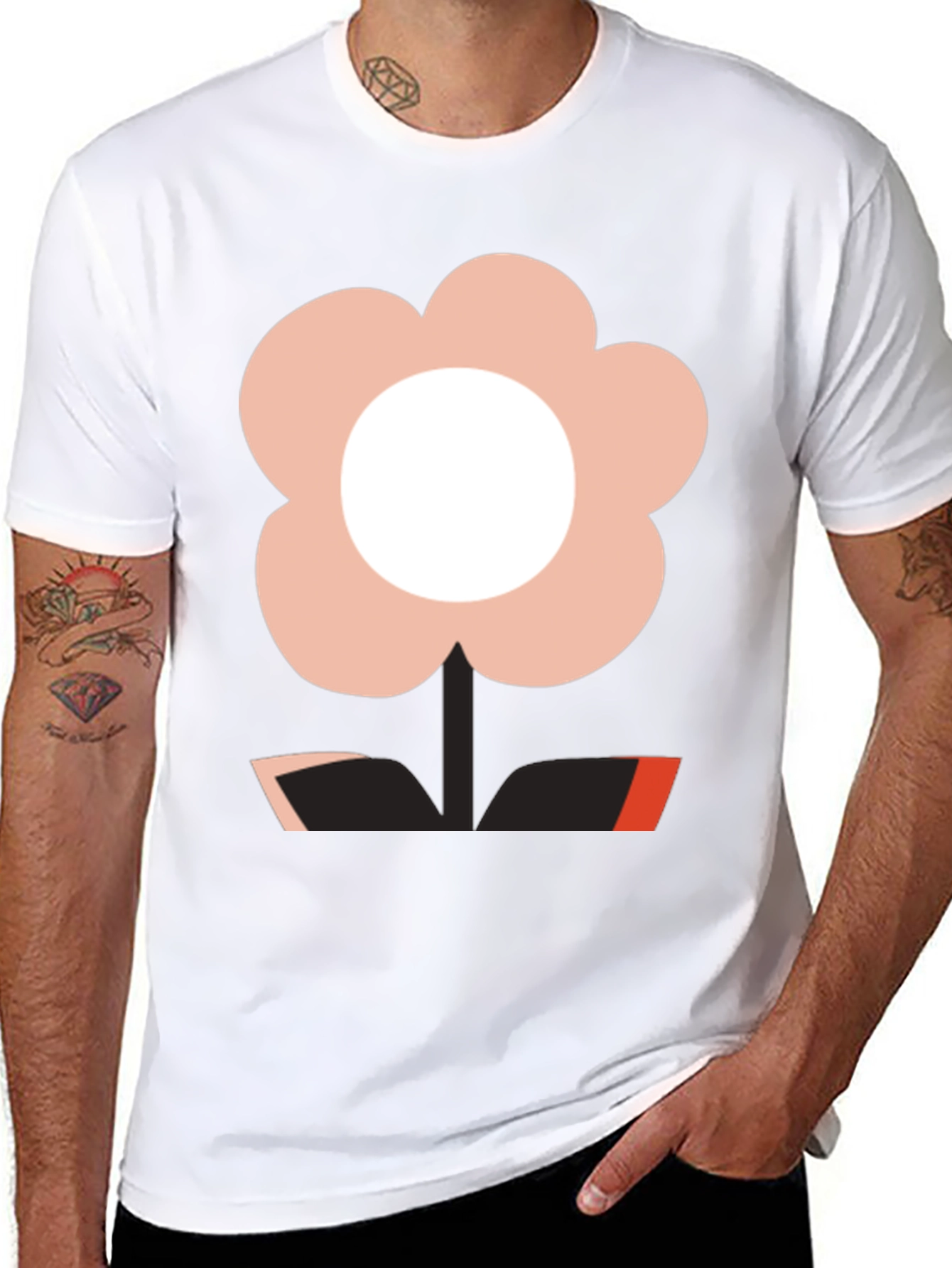 Black Modern Flower Graphic Black T-Shirt view 8