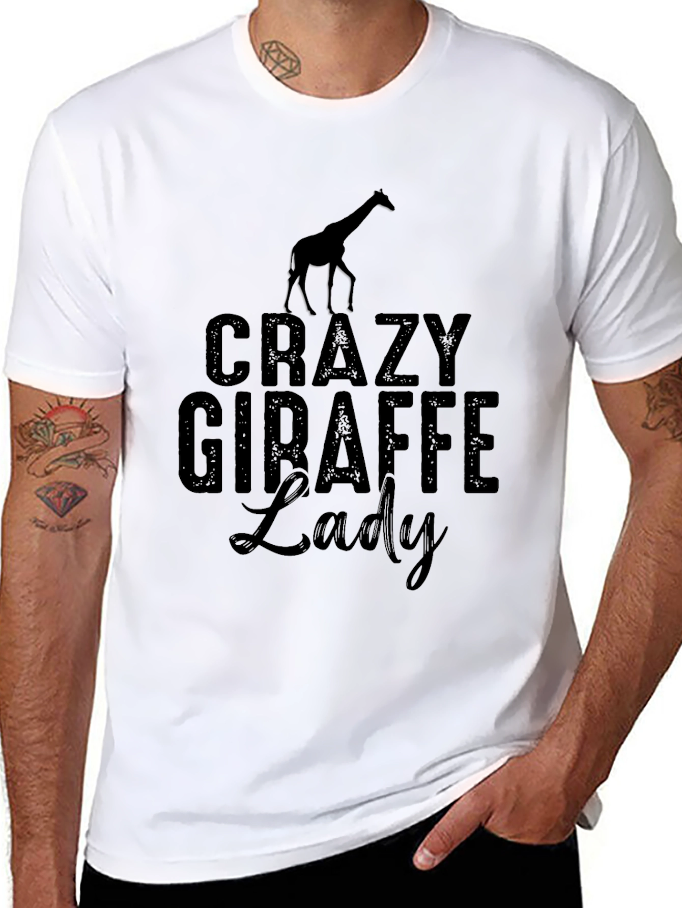 Black Crazy Giraffe Lady Graphic Tee Shirt view 8