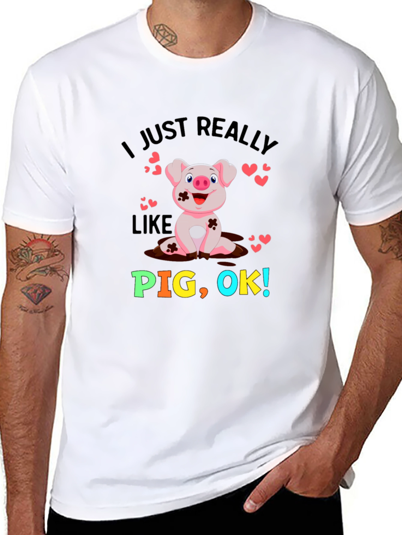 Black I Just Really Like Pigs! Novelty Graphic T-Shirt view 8