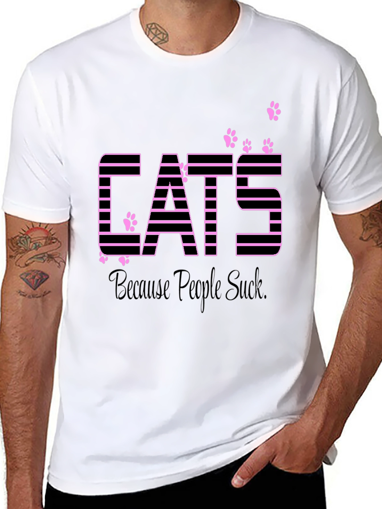 Black Cats Because People Suck Funny Graphic T-Shirt view 8