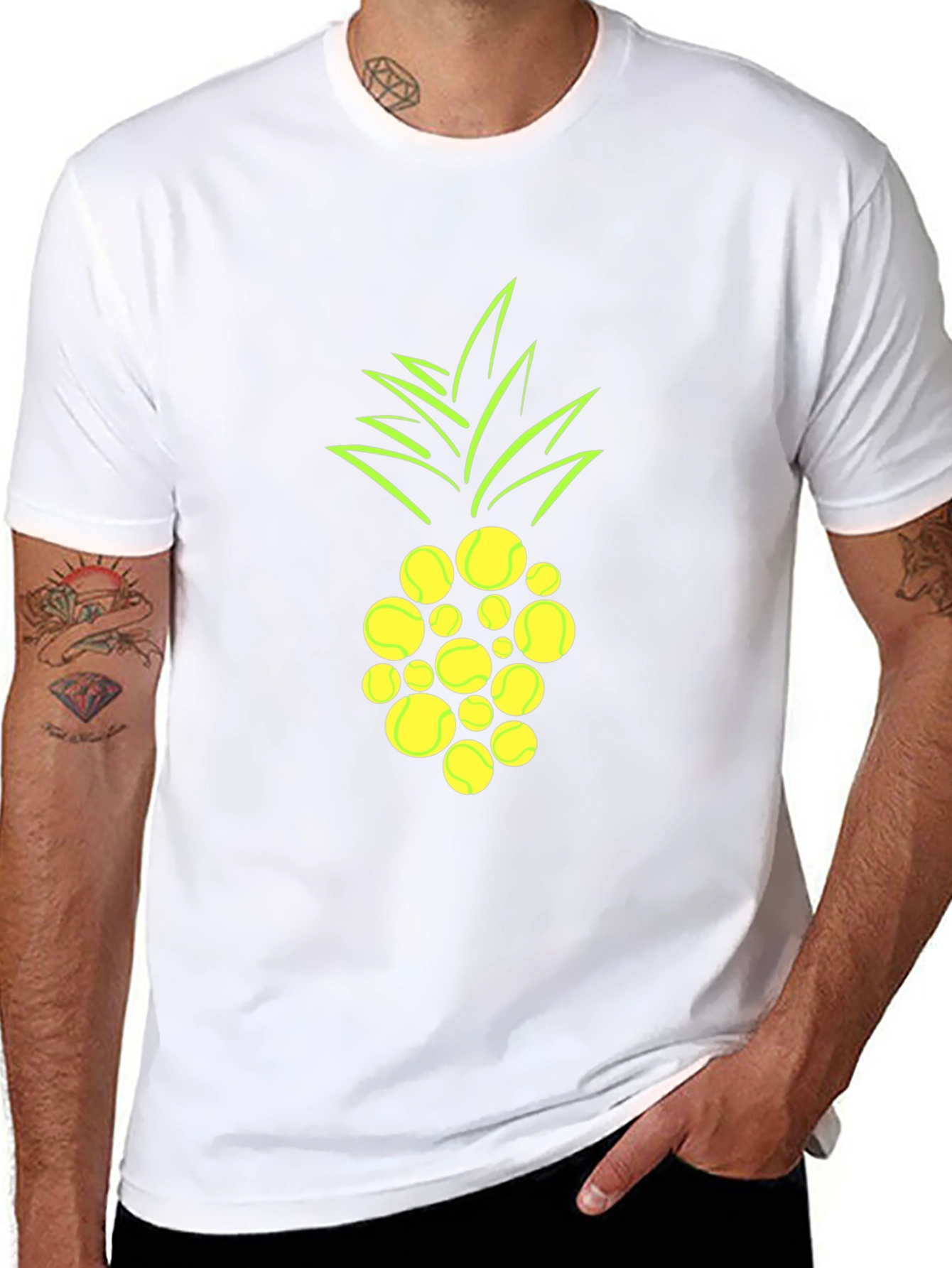 Black Pineapple Tennis Ball Graphic T-Shirt view 8