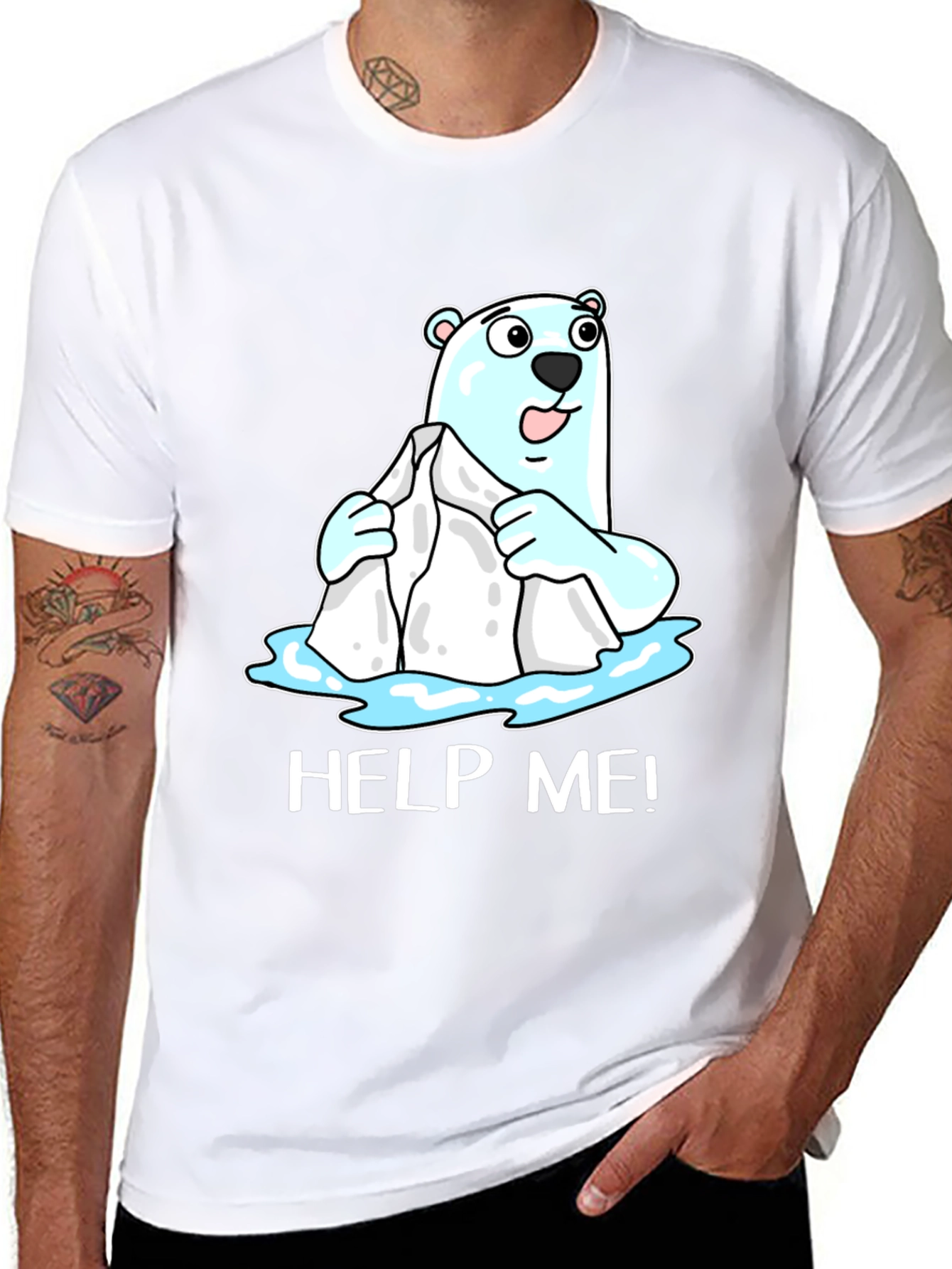 Black Help Me Polar Bear Graphic T-Shirt view 8