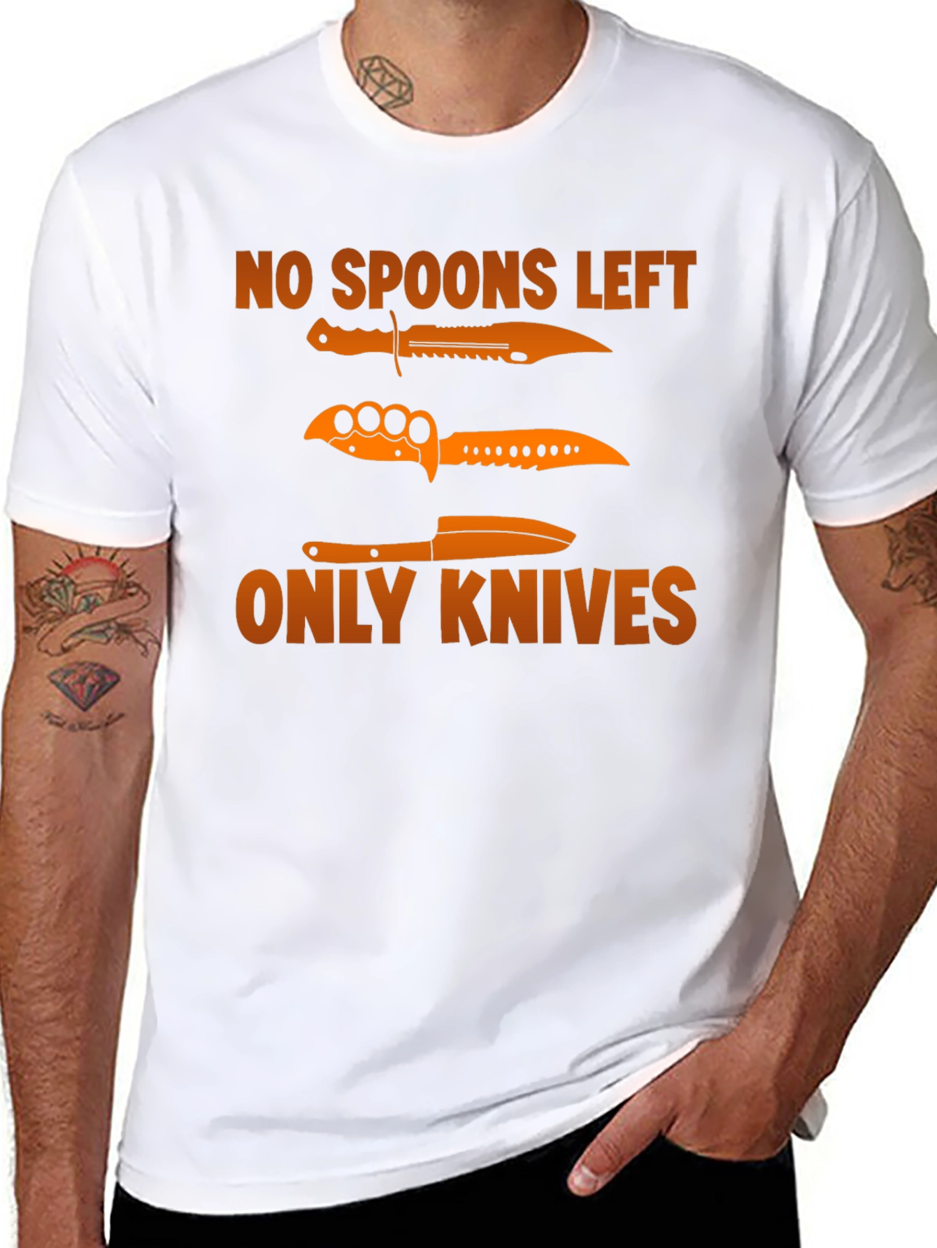 Black No Spoons Left Only Knives T-Shirt view 8
