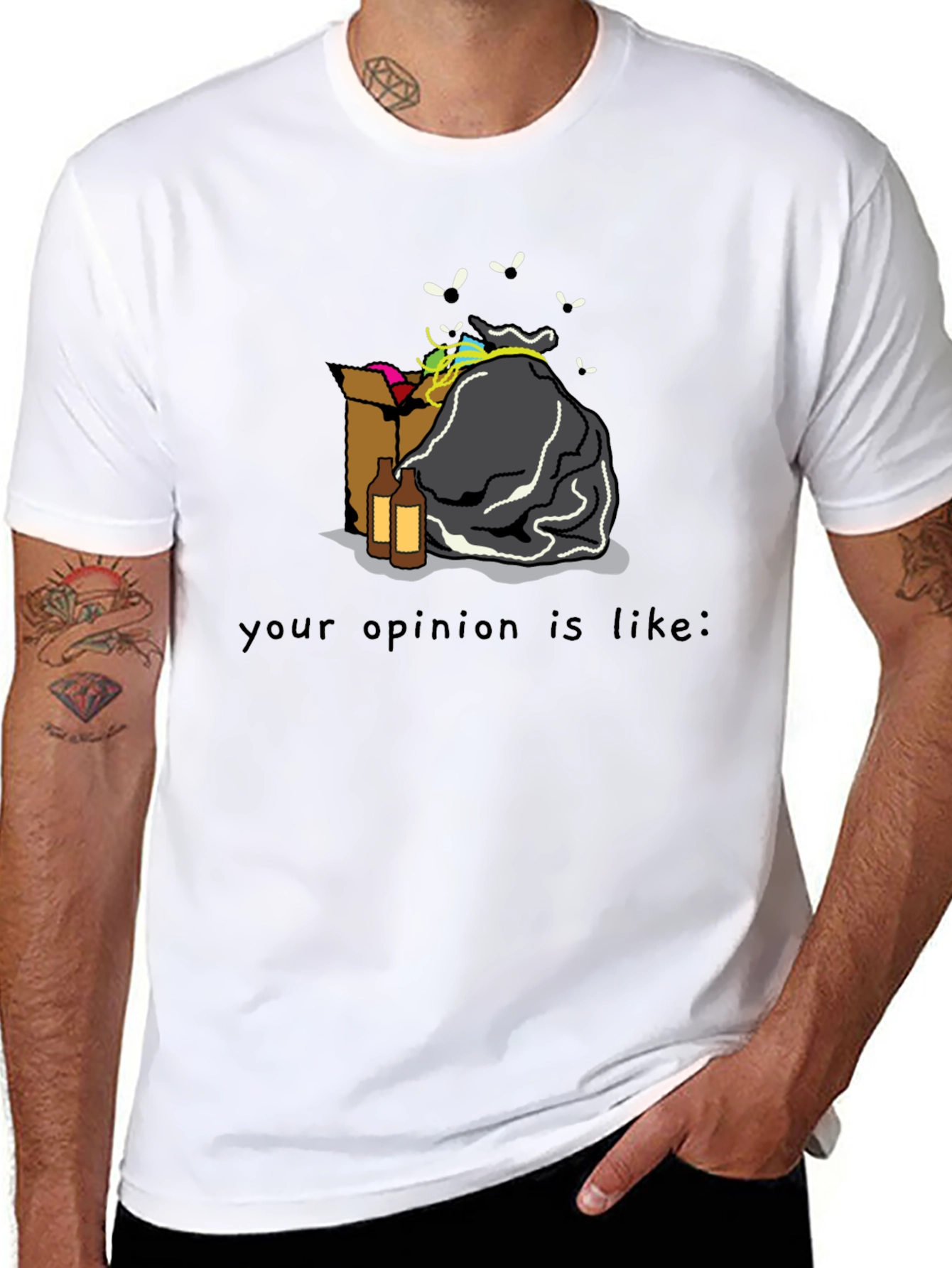 Black Opinion Trash T-Shirt - Funny Graphic Tee view 8
