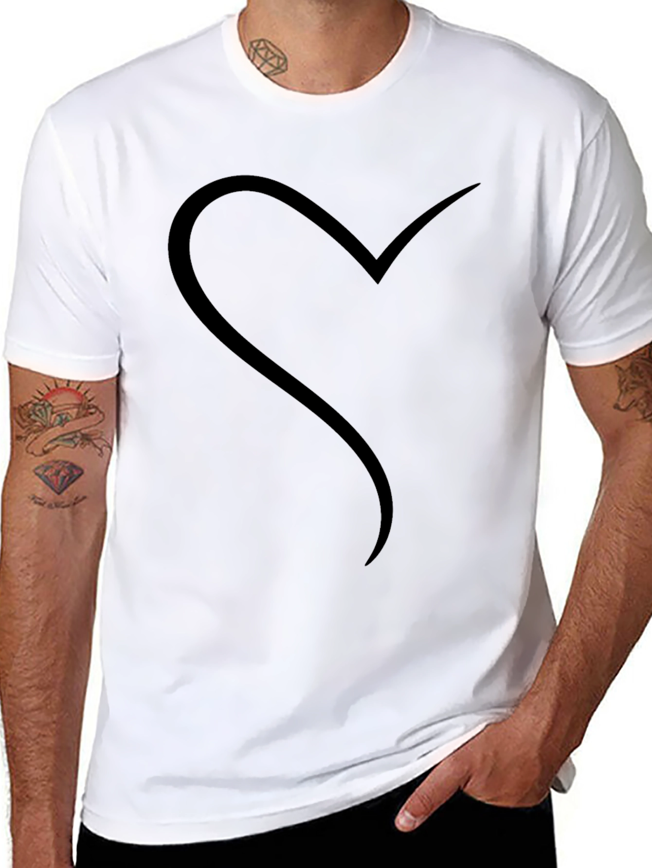 Black Minimalist Heart Graphic Black T-Shirt view 8