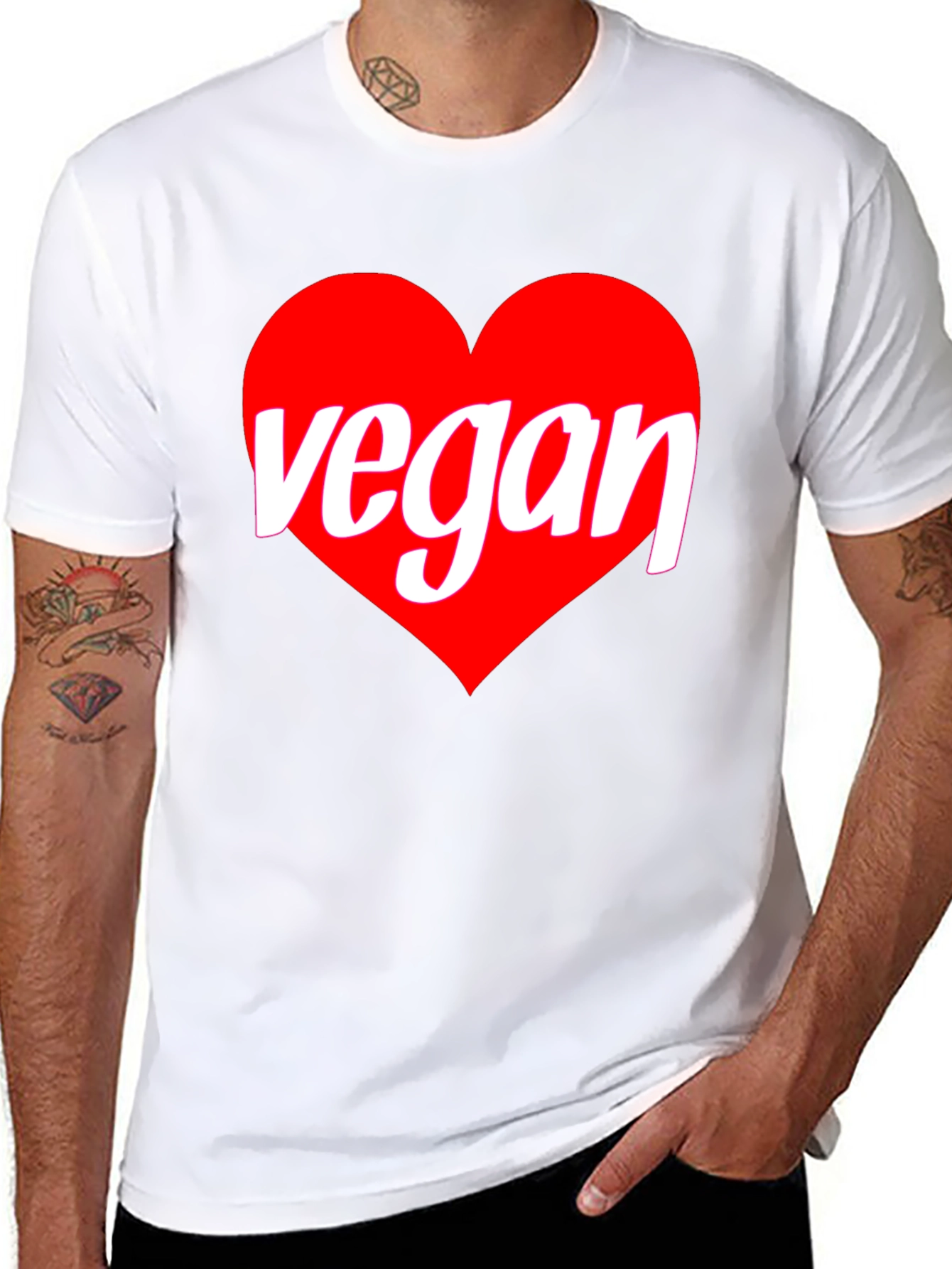 Black Vegan Heart Graphic T-Shirt - Black Crew Neck Tee view 8