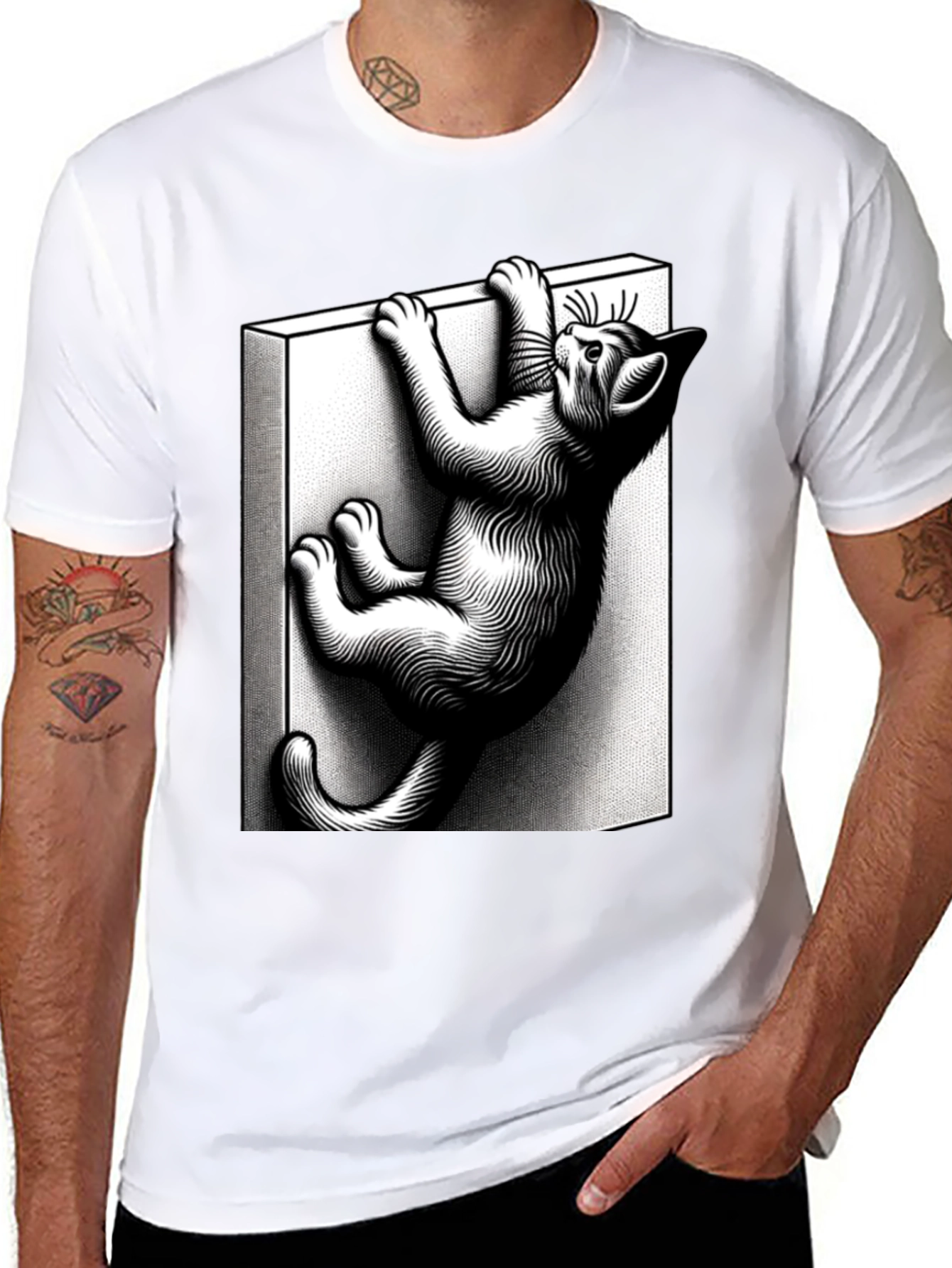 Black Climbing Cat Graphic Tee - Black Cotton Blend view 8