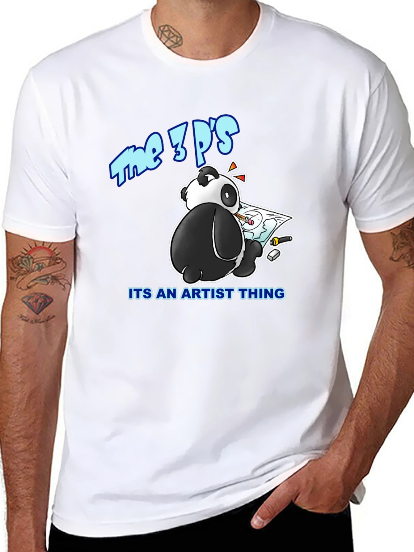 Black The 3P's Artist Panda Black Graphic T-Shirt view 8