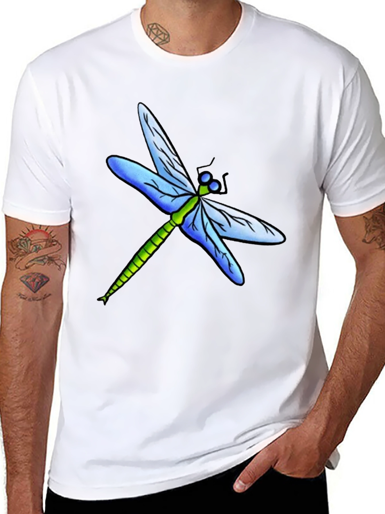 Black Dragonfly Graphic Tee - Black Cotton T-Shirt view 8