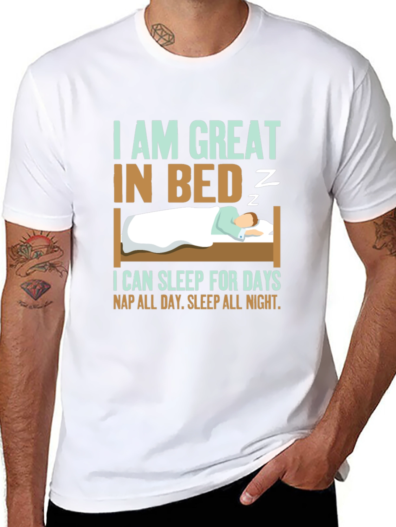 Black Great in Bed Sleeping T-Shirt Funny Slogan view 8
