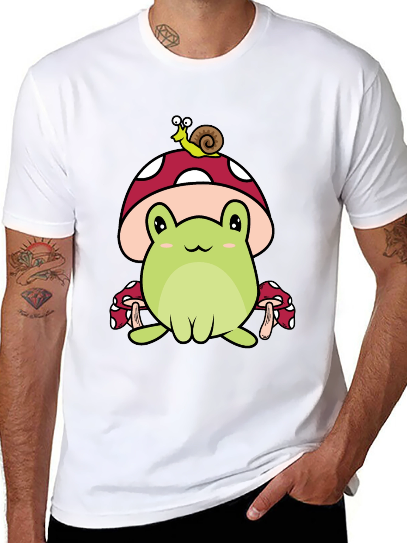 Black Frog & Snail Mushroom T-Shirt - Cute Cartoon Tee view 8