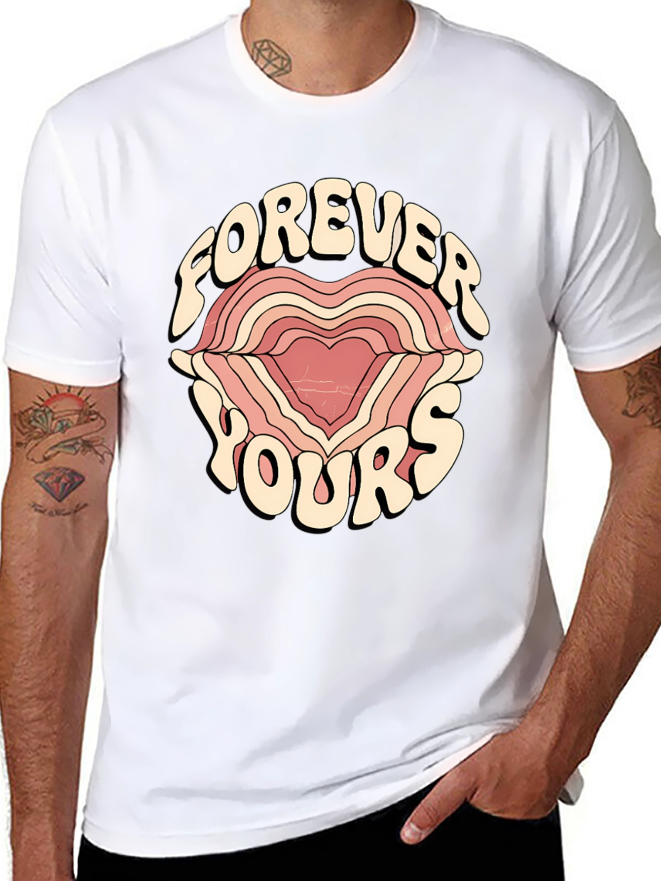Black Forever Yours Graphic Tee - Retro Heart Design view 8