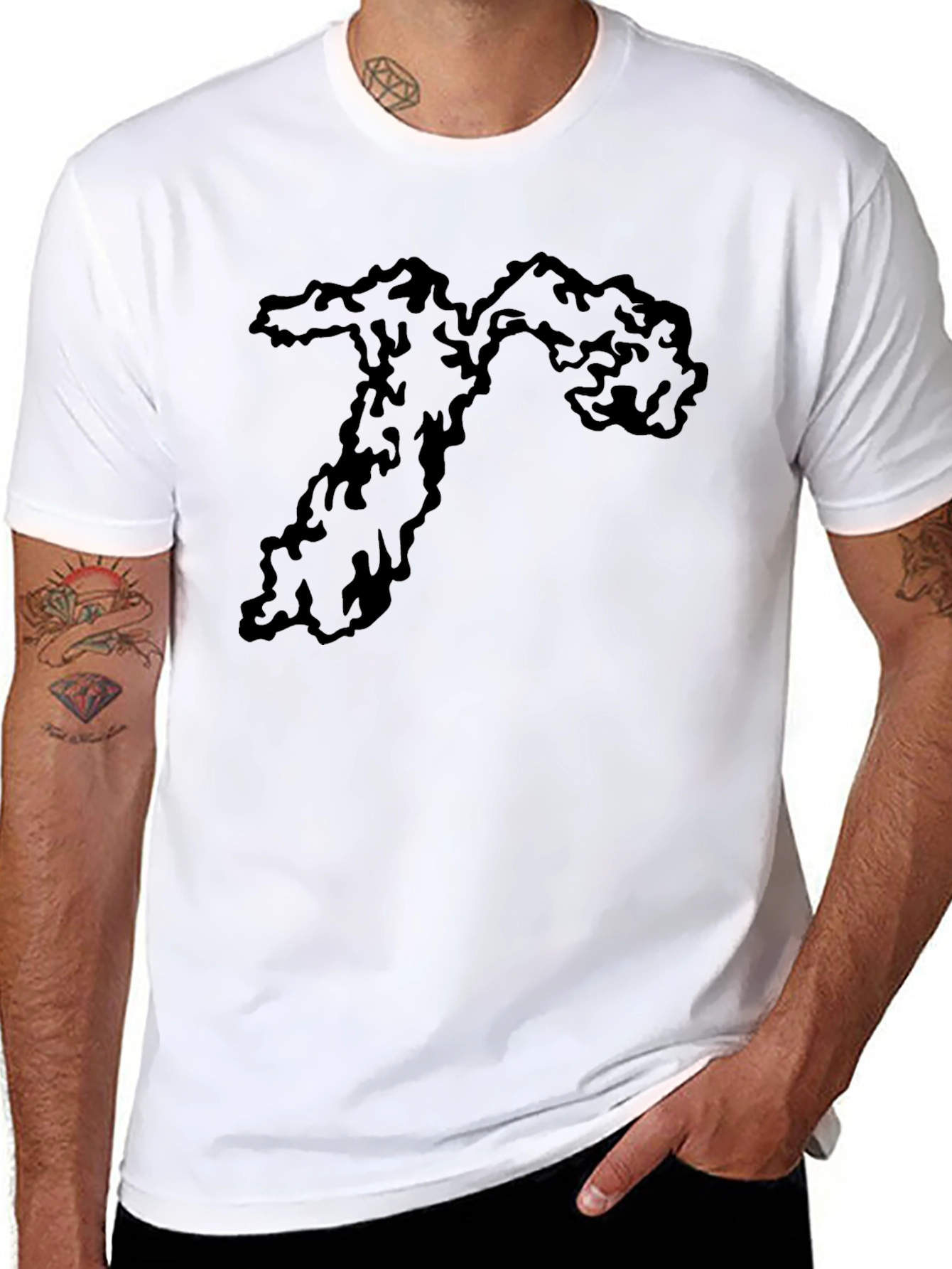 Black Men's Black Tee with Abstract Graphic Print view 8