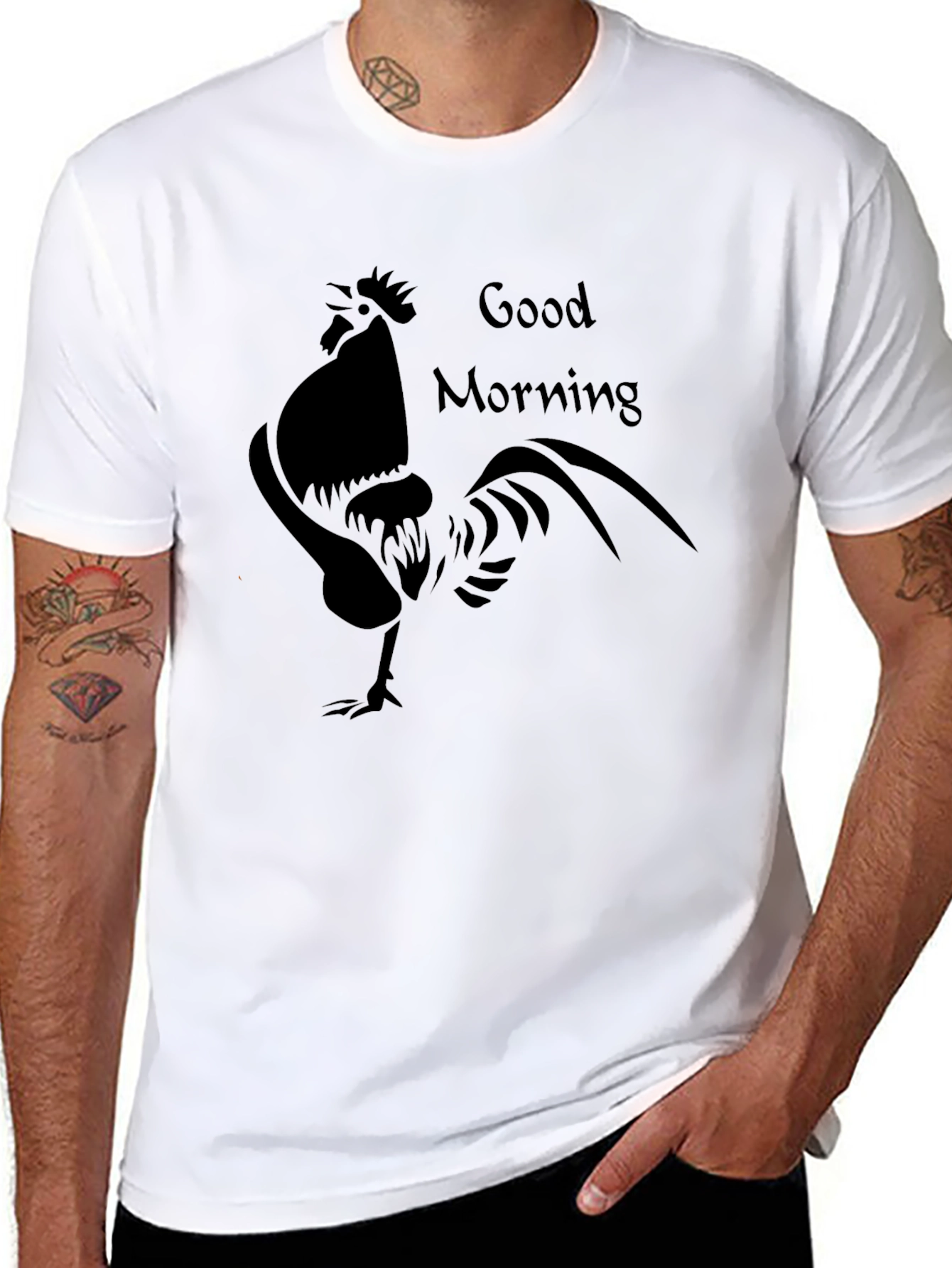Black Good Morning Rooster Graphic Tee - Black view 8