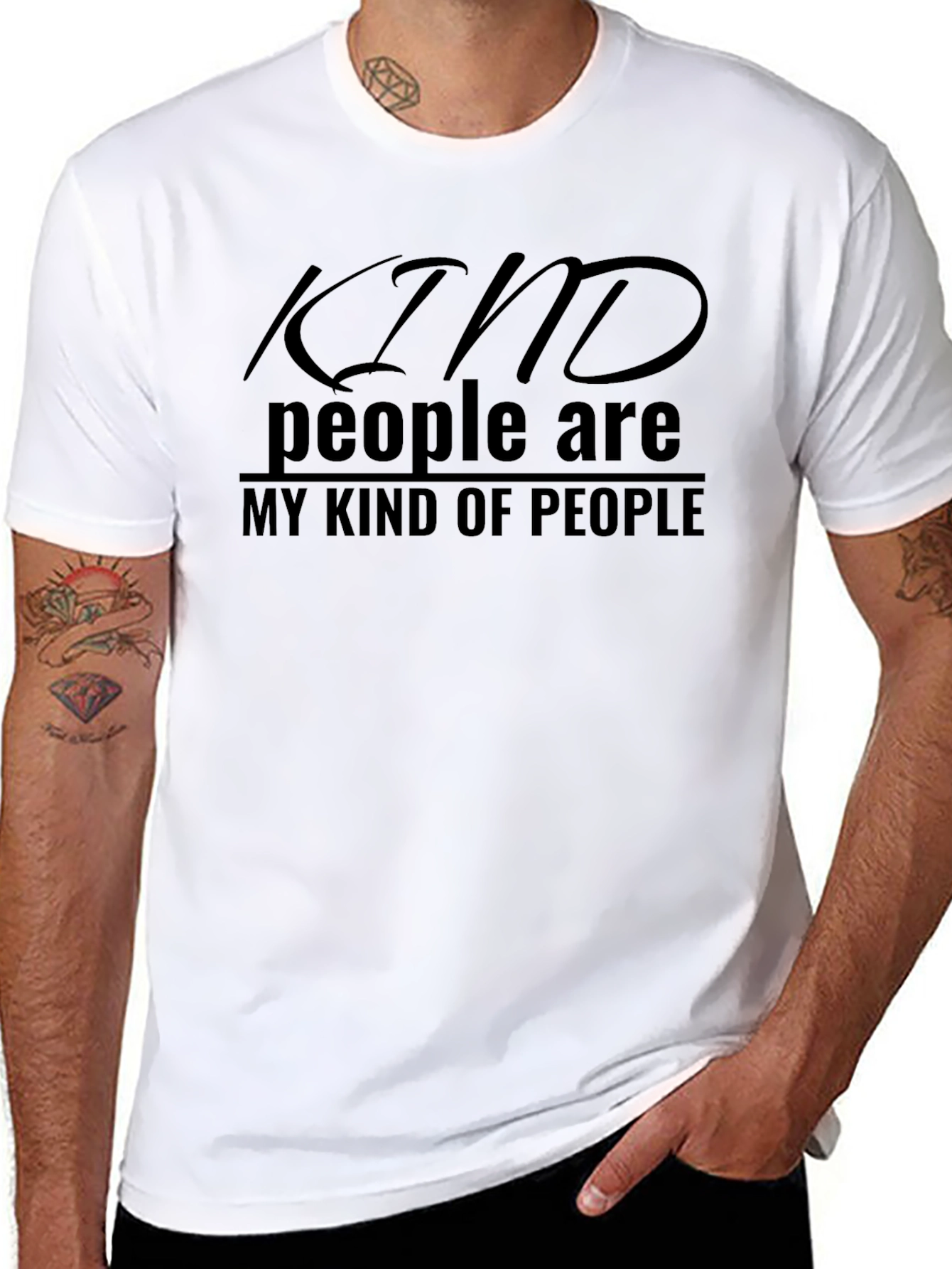 Black Kind People T-Shirt - Black Crew Neck Tee view 8