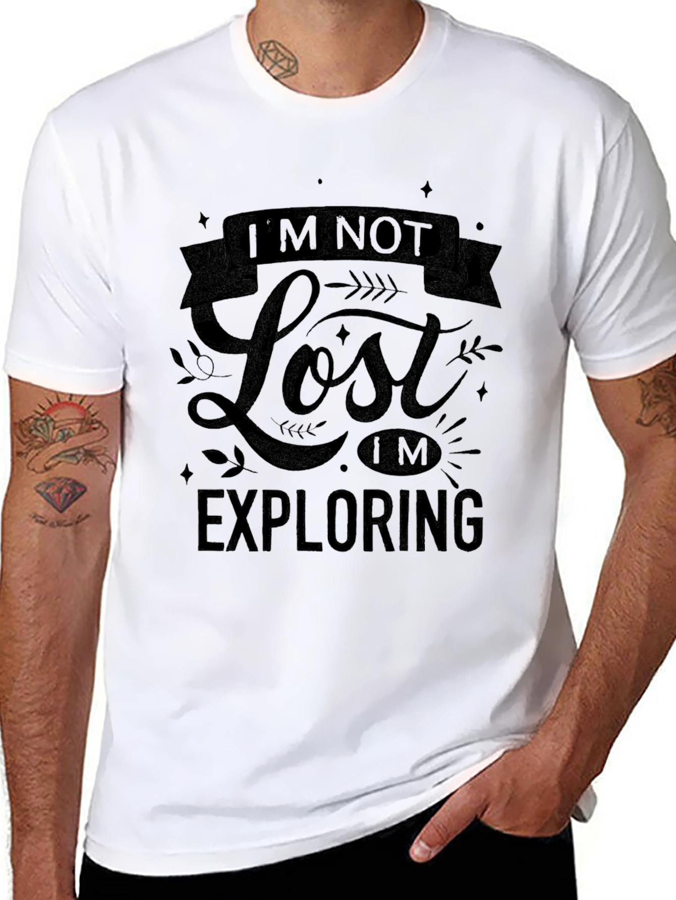 Black I'm Not Lost I'm Exploring Black Graphic Tee view 8