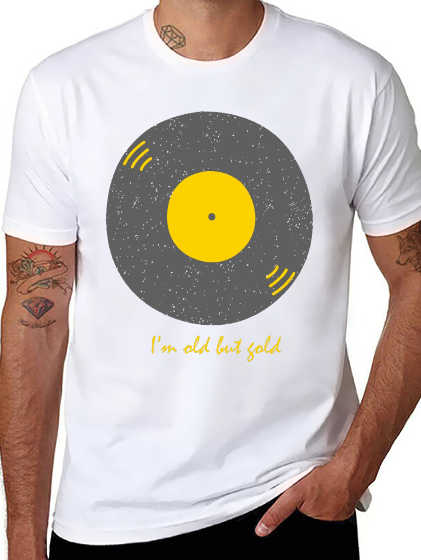Black Retro Vinyl Record T-Shirt - I'm Old But Gold view 8