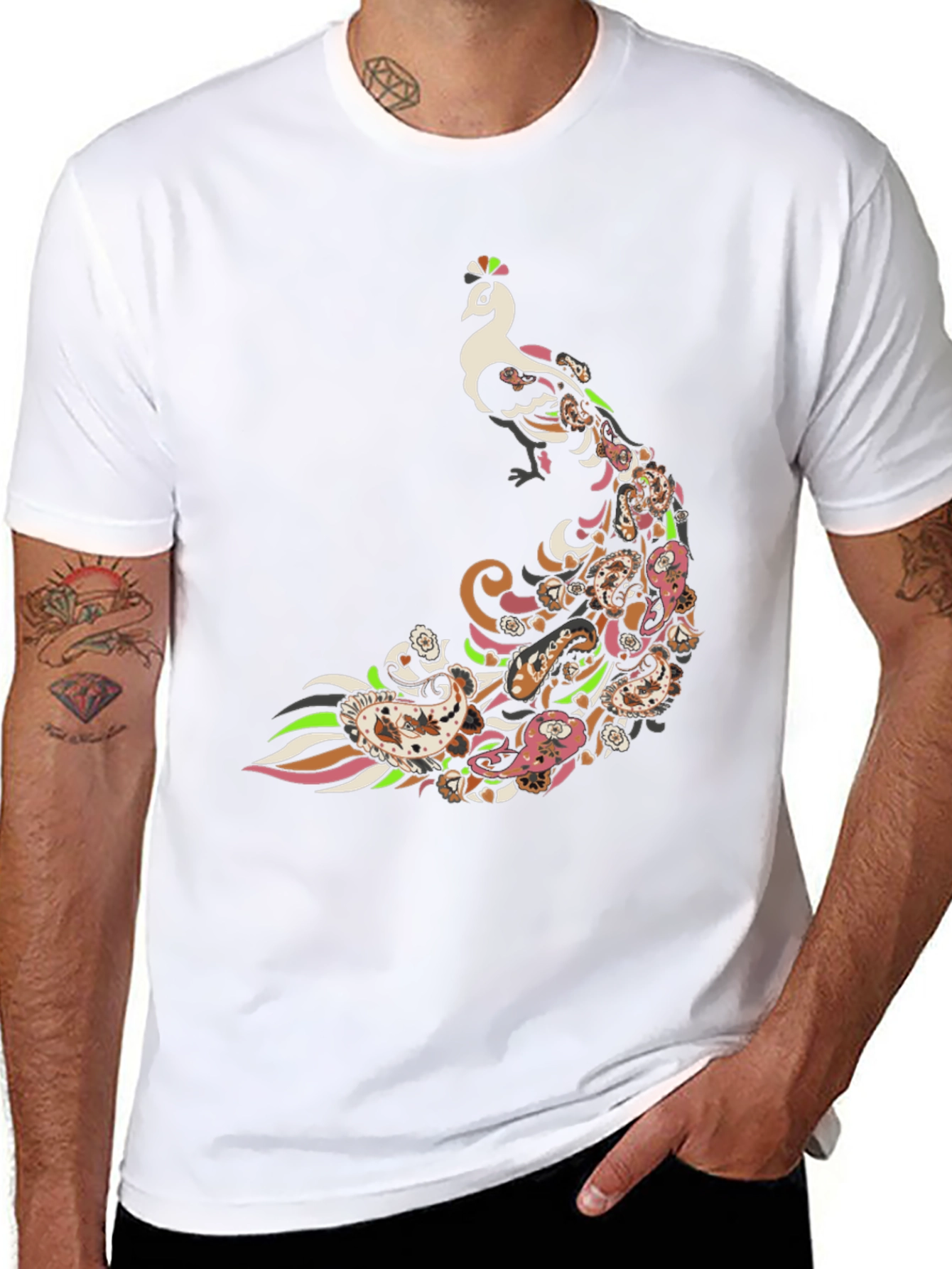 Black Peacock Paisley Graphic Tee - Men's Black T-Shirt view 8