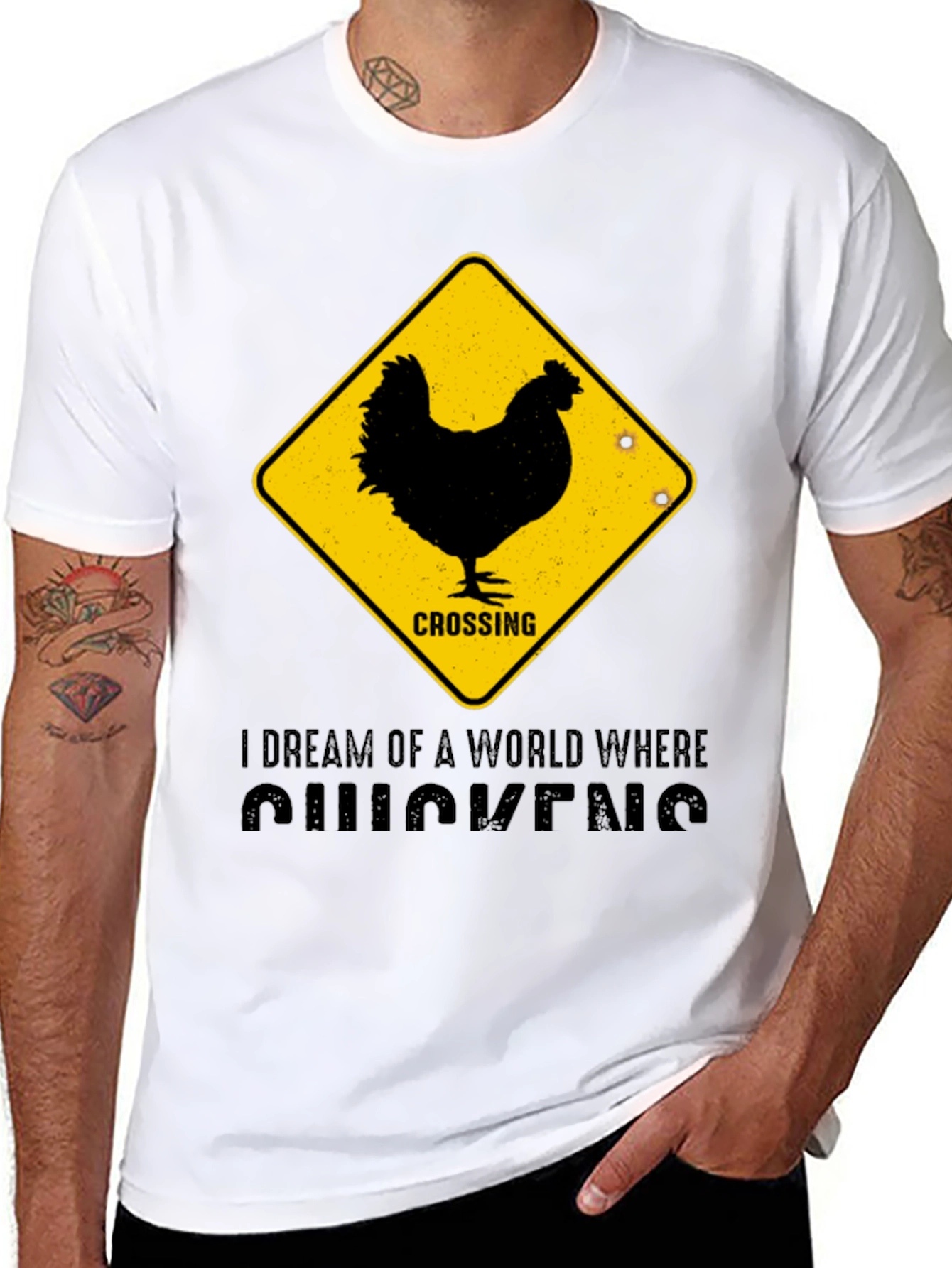 Black Funny Chicken Crossing T-Shirt - "I Dream of Chickens" view 8