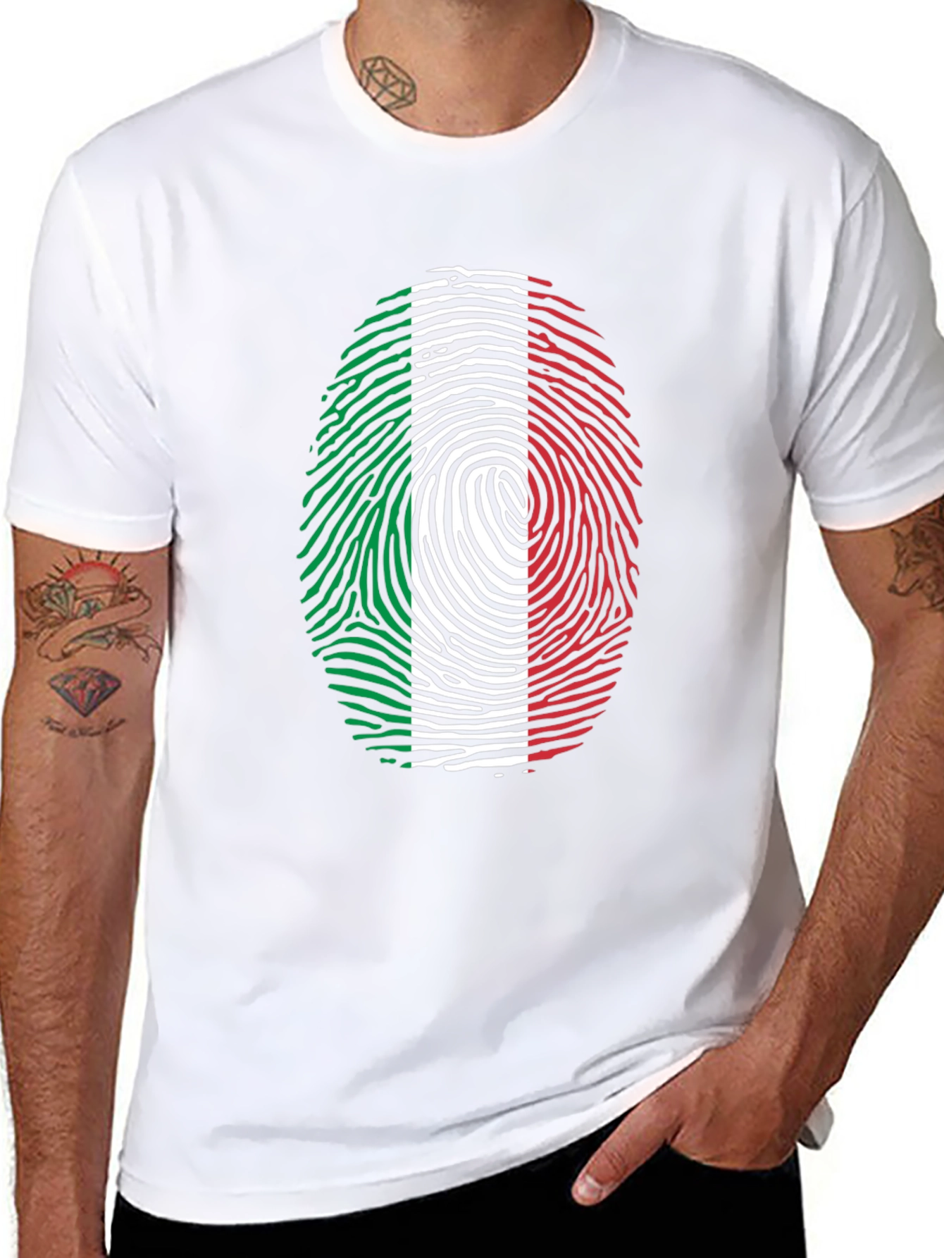 Black Italian Flag Fingerprint Graphic Tee - Black view 8