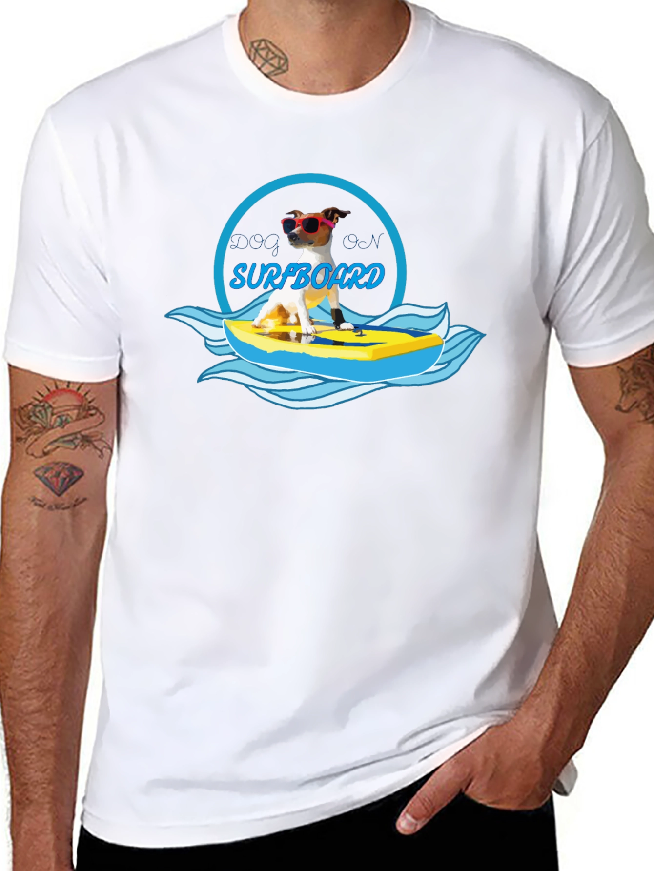 Black Dog on Surfboard Graphic T-Shirt - Black view 8